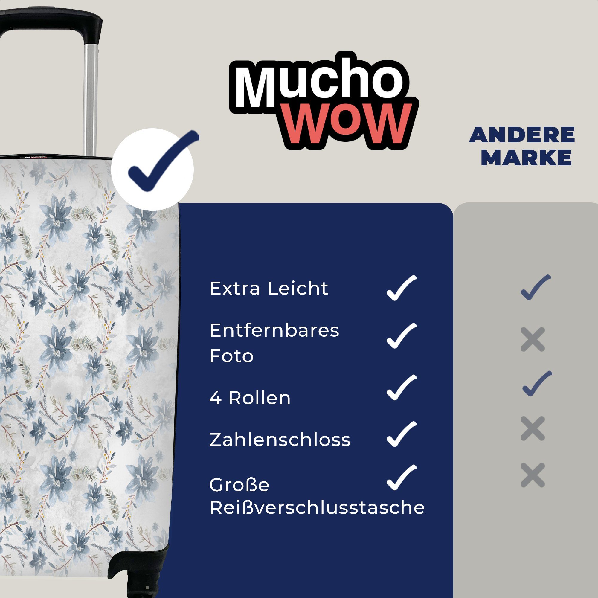 MuchoWow Handgepäckkoffer Blumen - für Reisekoffer Ferien, Farben mit Trolley, Handgepäck - 4 Reisetasche rollen, Pflanzen, Rollen