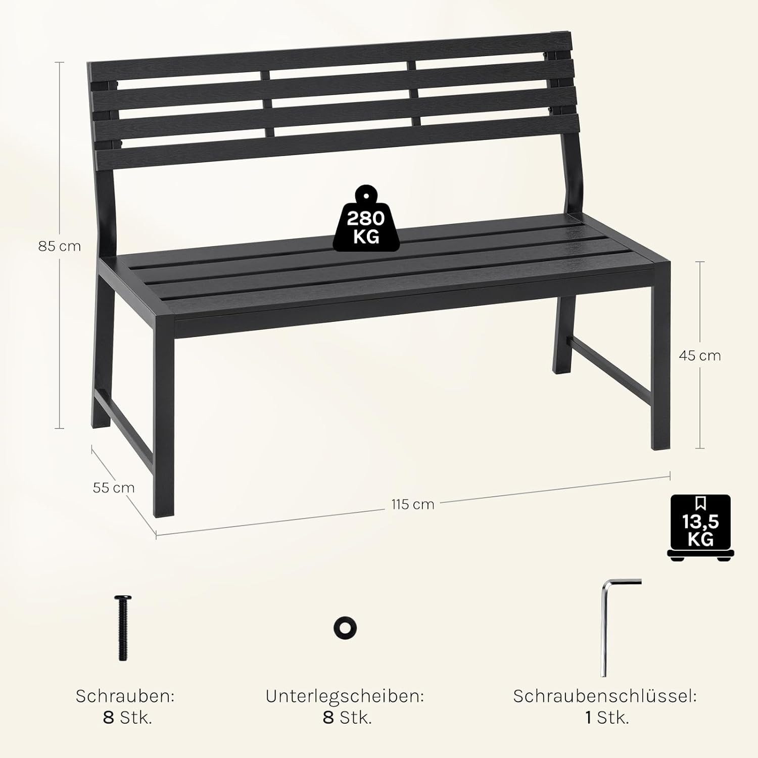 Woltu Gartenbank (1-St), Wetterfest für 2-3 Sitzer, bis 280 kg Belastbar