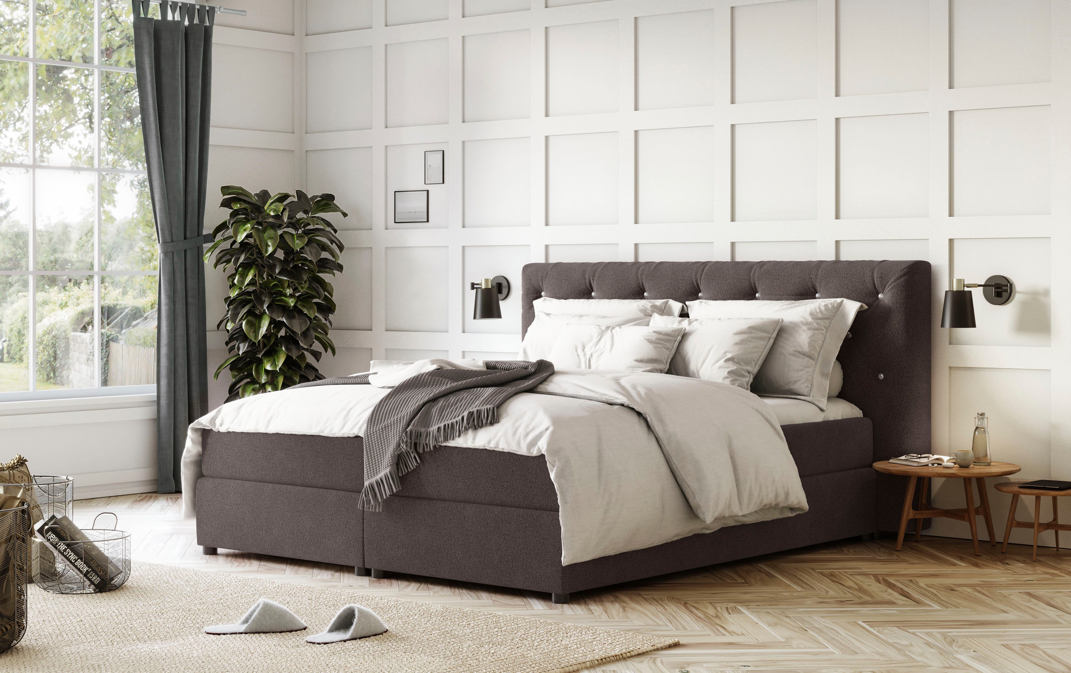 COTTA Boxspringbett Castle, mit Strasssteinen im Kopfteil, inkl. Topper
