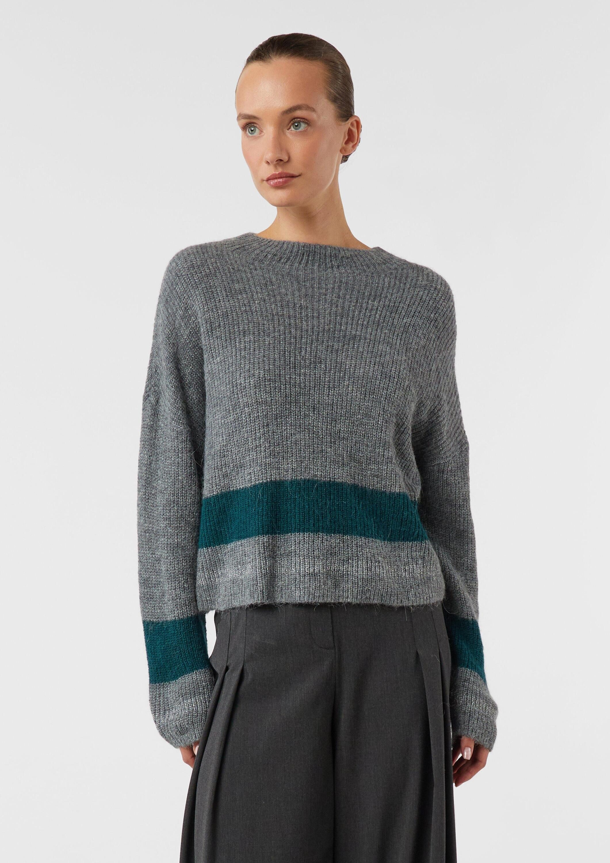 comma Longpullover Strickpullover Strickpullover mit Kontrastdetails im Relaxed Fit