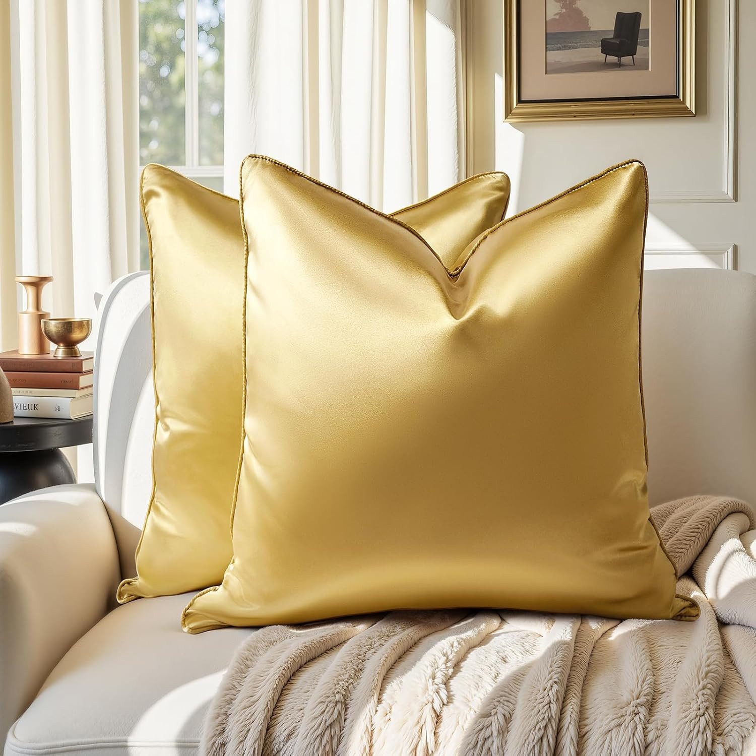 BYSURE Kissenbezüge Goldene Dekokissenbezüge, 45 x 45 cm, (2 Stück), Kissenbezüge für Couch, Sofa, Bett, luxuriöse Sommerkissenbezüge