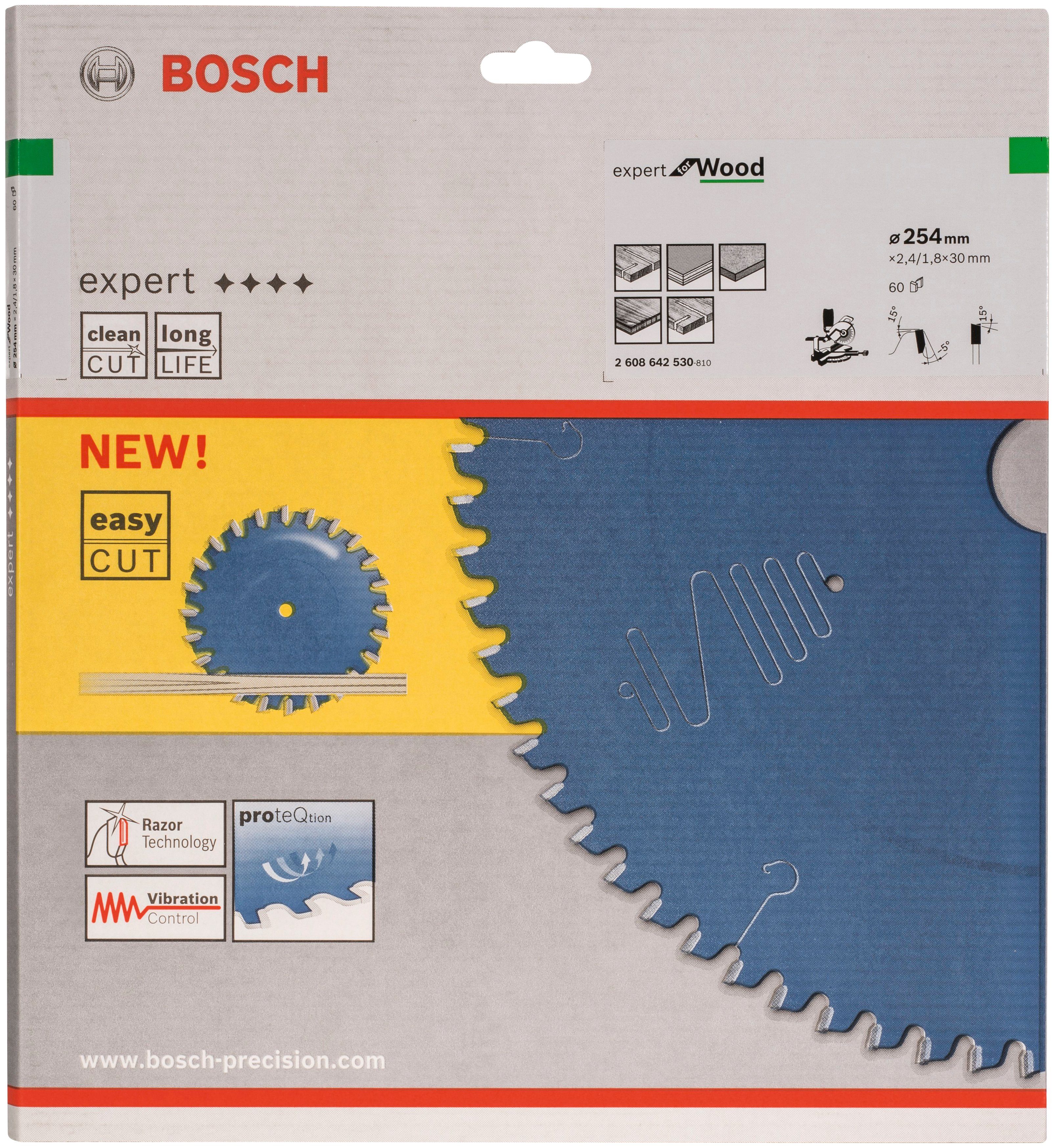 Bosch Professional Kreissägeblatt Kreissägeblatt Expert for Wood, 254 x 30 x 2,4 mm, 60 | Kreissägeblätter