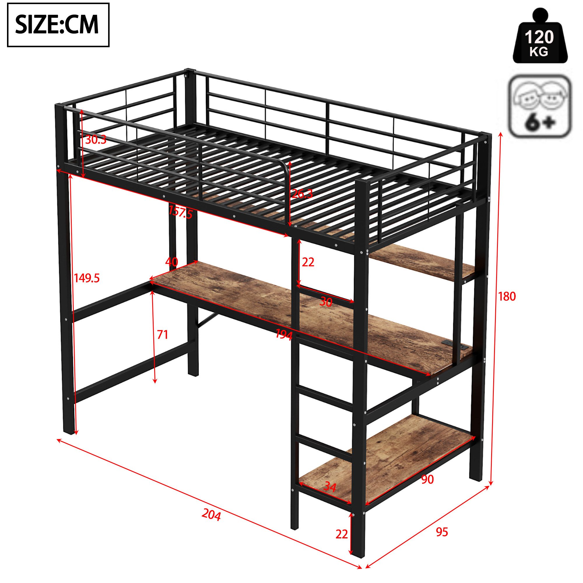 Ulife Hochbett Metallbett Kinderbett Jugendbett mit günstig online kaufen