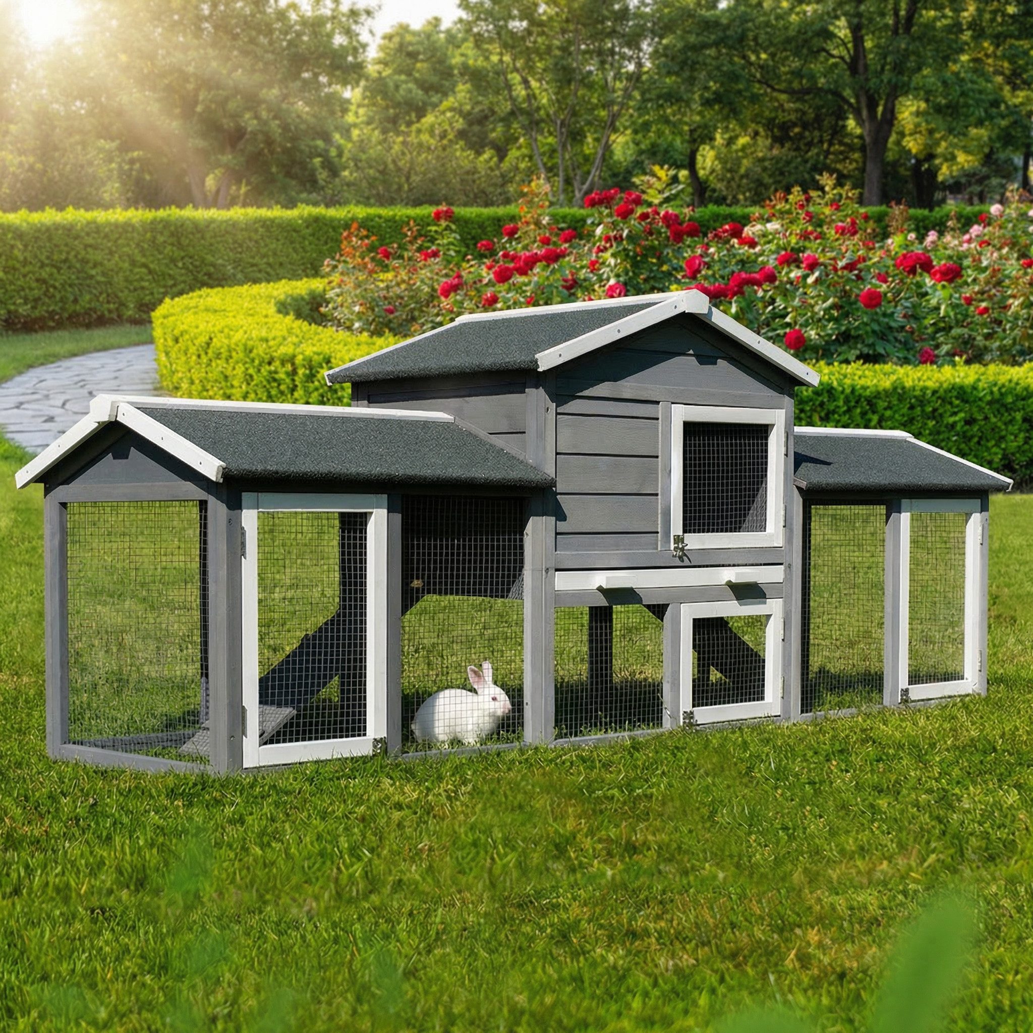 My Animal Kleintierstall XXL Hasenstall MH-03, 2 Etagen mit Freilauf, Wetterbeständig
