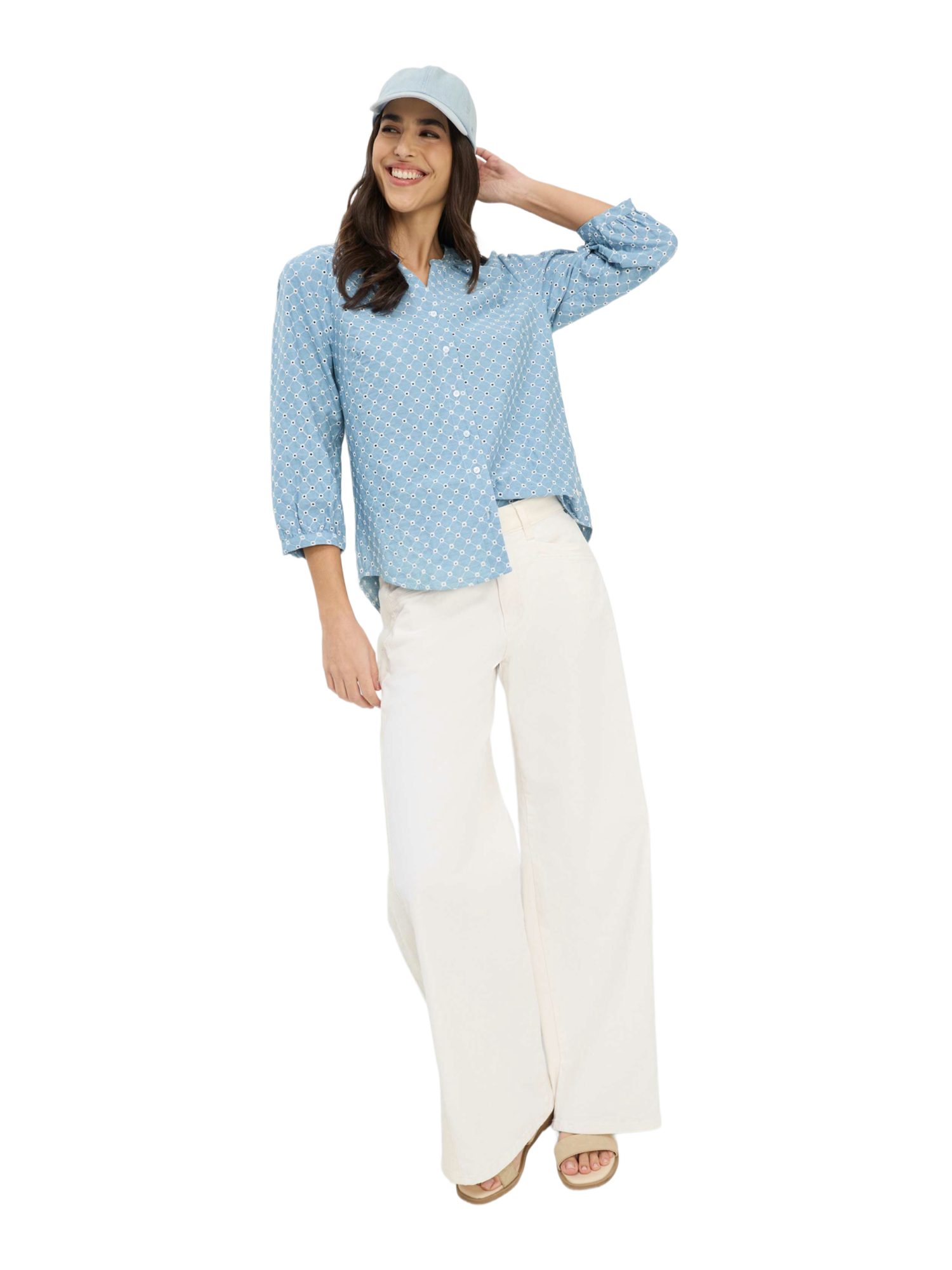 Brax Hemdbluse blau,Casual,Baumwolle,Strukturiert,V-Ausschnitt,3/4 Arm,Regular Fit