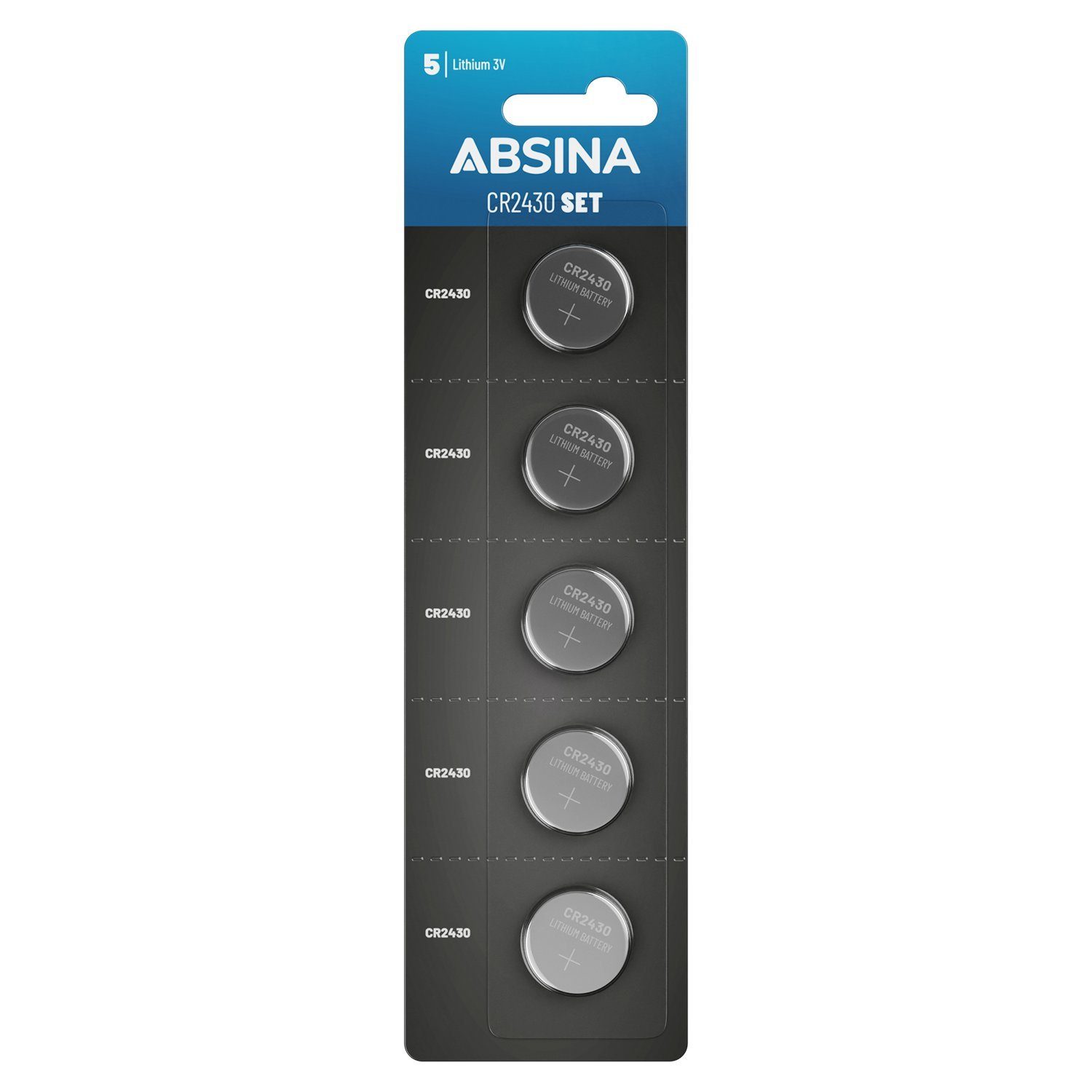 ABSINA CR2430 (1 Knopfbatterie 2430 Knopfzellen, 3V Knopfzelle 5er CR St) - Pack Knopfzelle