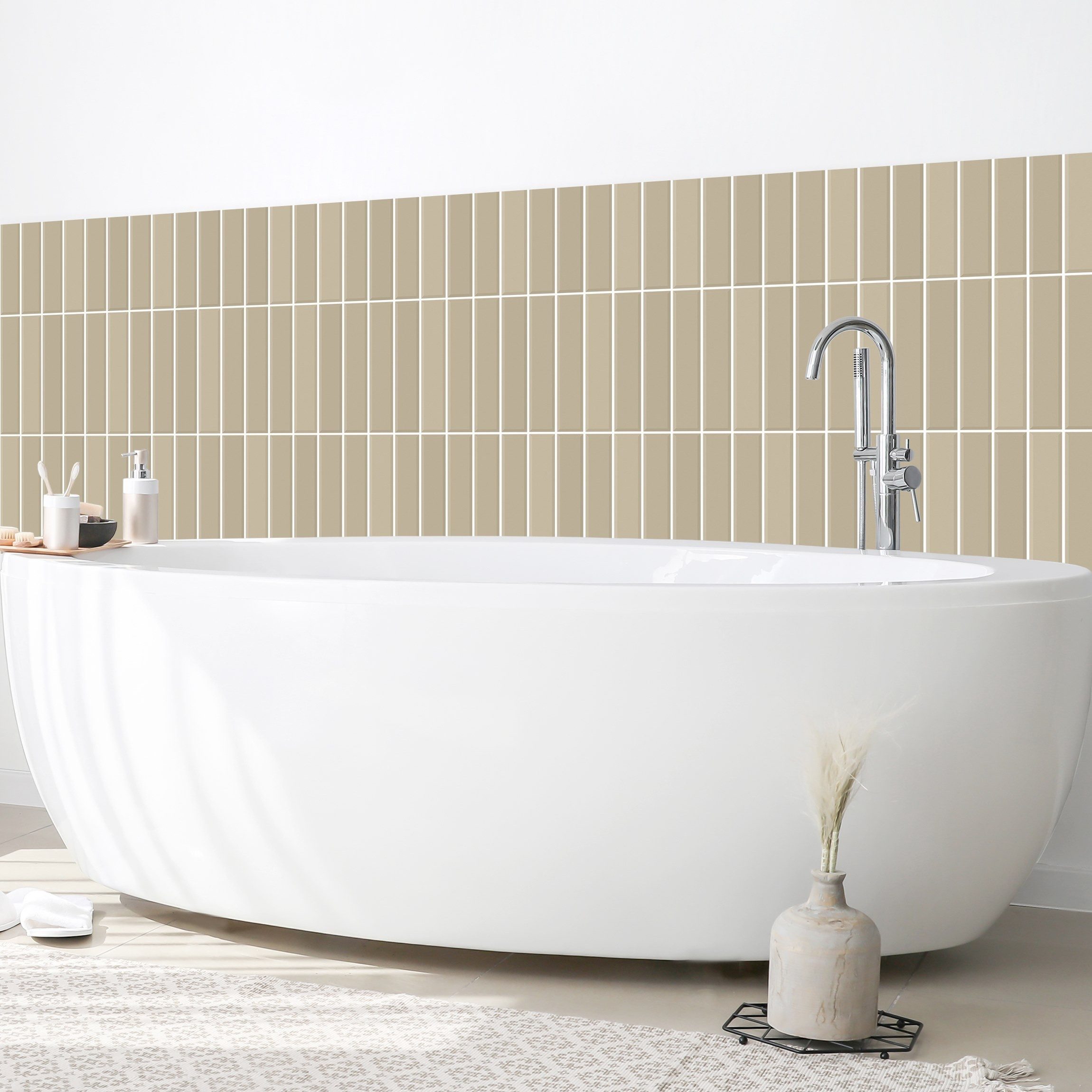 Bilderdepot24 Badrückwand beige fugenlose Wandverkleidung Bad Unifarben, (Hartfolie matt » Selbstklebend SMART 0,35 mm), wasserfestes Wandpaneel Subway Fliesen Beige