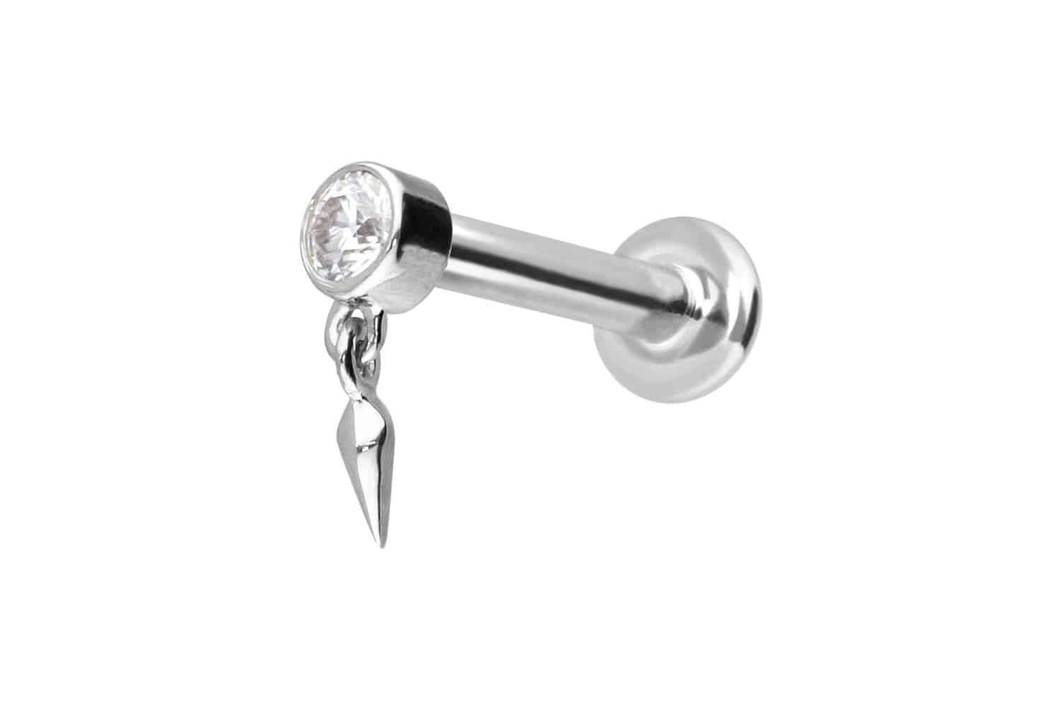 Piercing-Set 14 Karat Gold Labret mit Push Fit MOISSANIT + SPITZE
