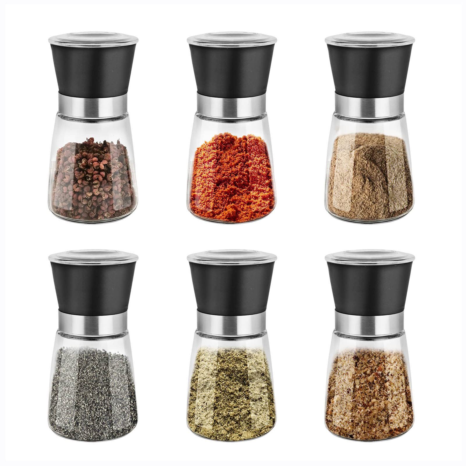 Pfeffermühle 6er Set Manuelle Salz und Pfeffermühle Set Transparent Keramikmahlwerk