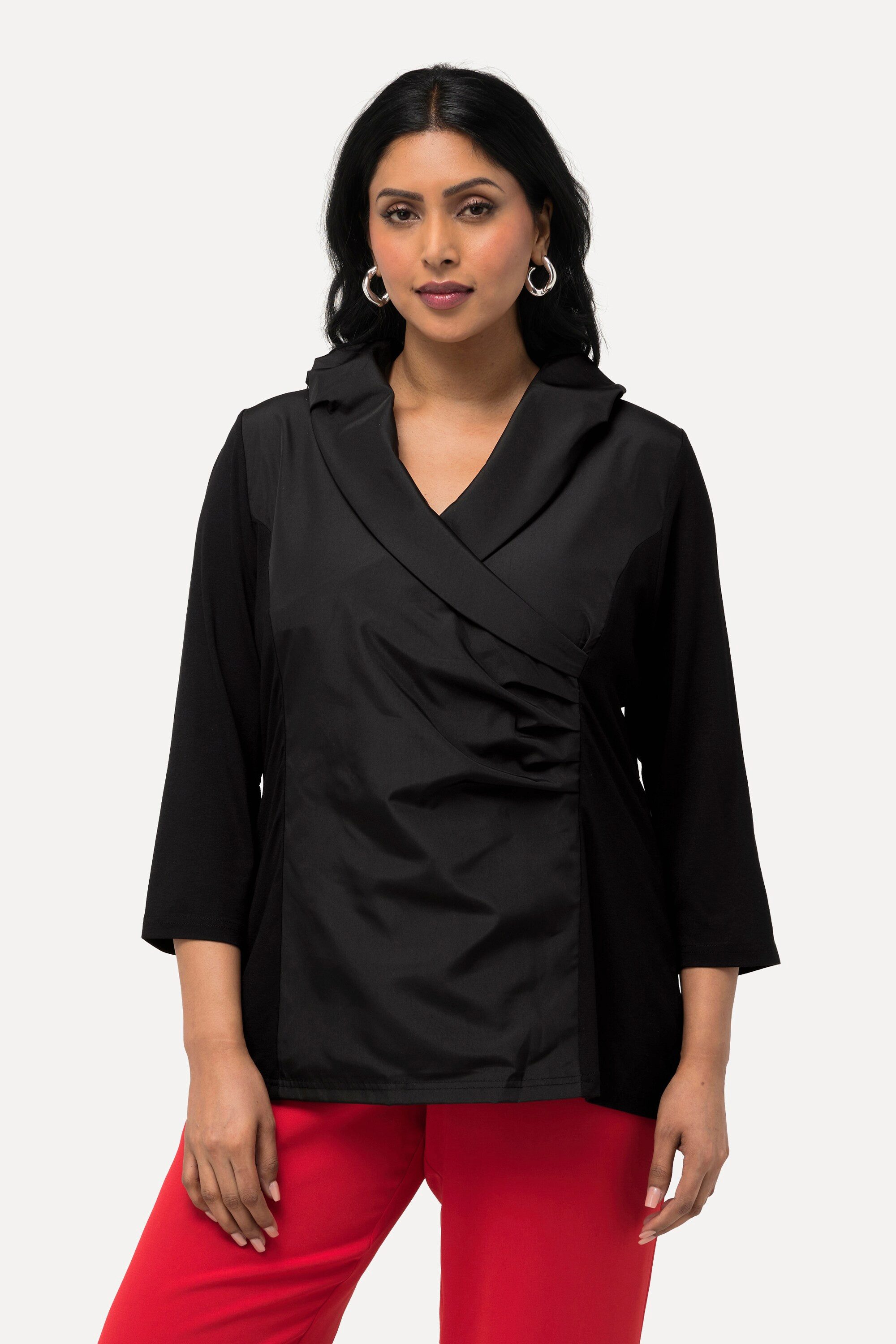 Ulla Popken T-Shirt Shirt Taft-Kragen Classic V-Ausschnitt 3/4-Arm günstig online kaufen