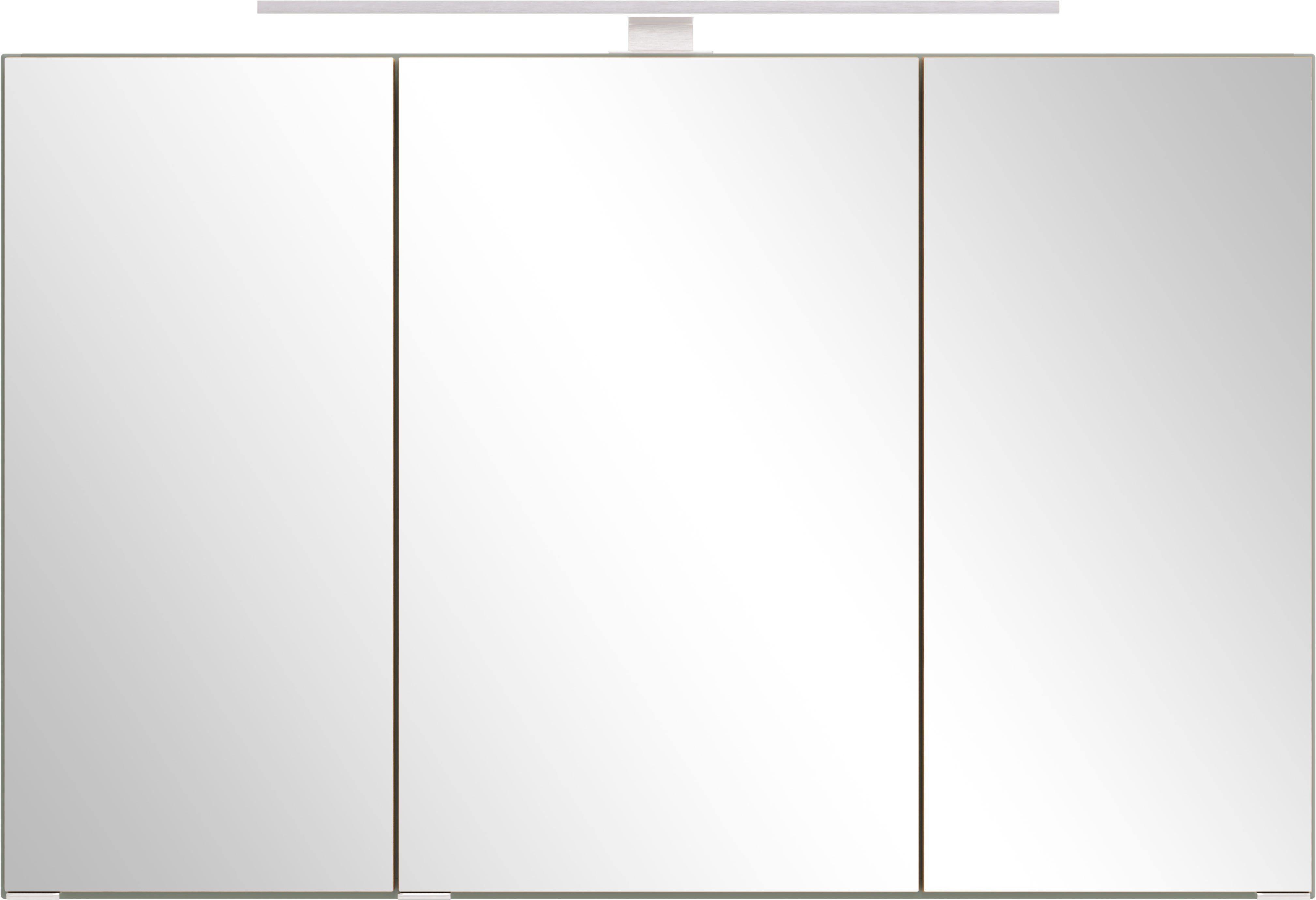welltime Spiegelschrank TRIENT, 3D-Spiegelschrank 100 cm, gedämpfte Scharniere (Maße (B/H/T): ca. 100/64/20 cm) Schilfgrün/Wildeiche, gedämpfte Scharniere
