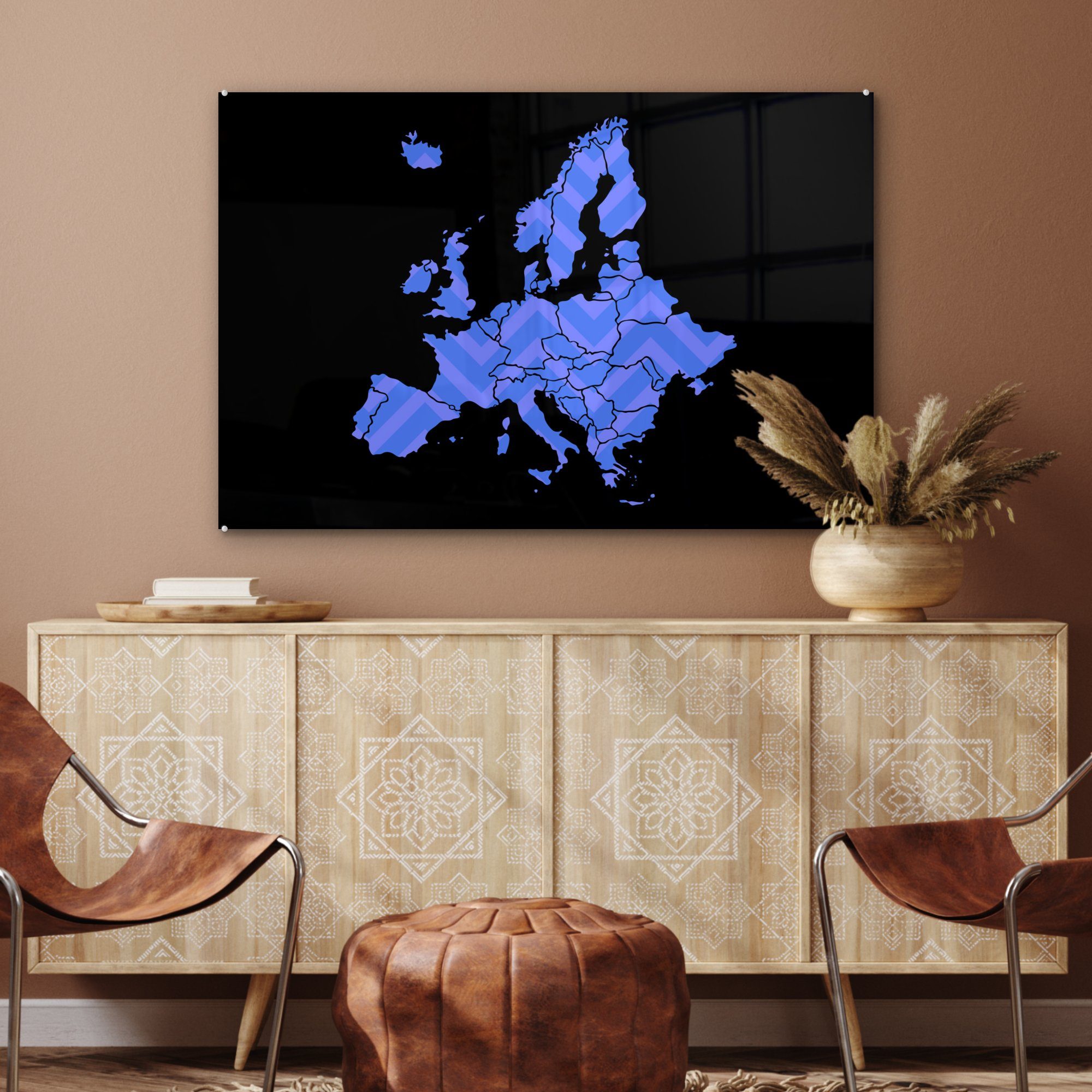 Wohnzimmer Schlafzimmer & Acrylglasbild MuchoWow Acrylglasbilder - St), - (1 Muster Karte Blau, Europa