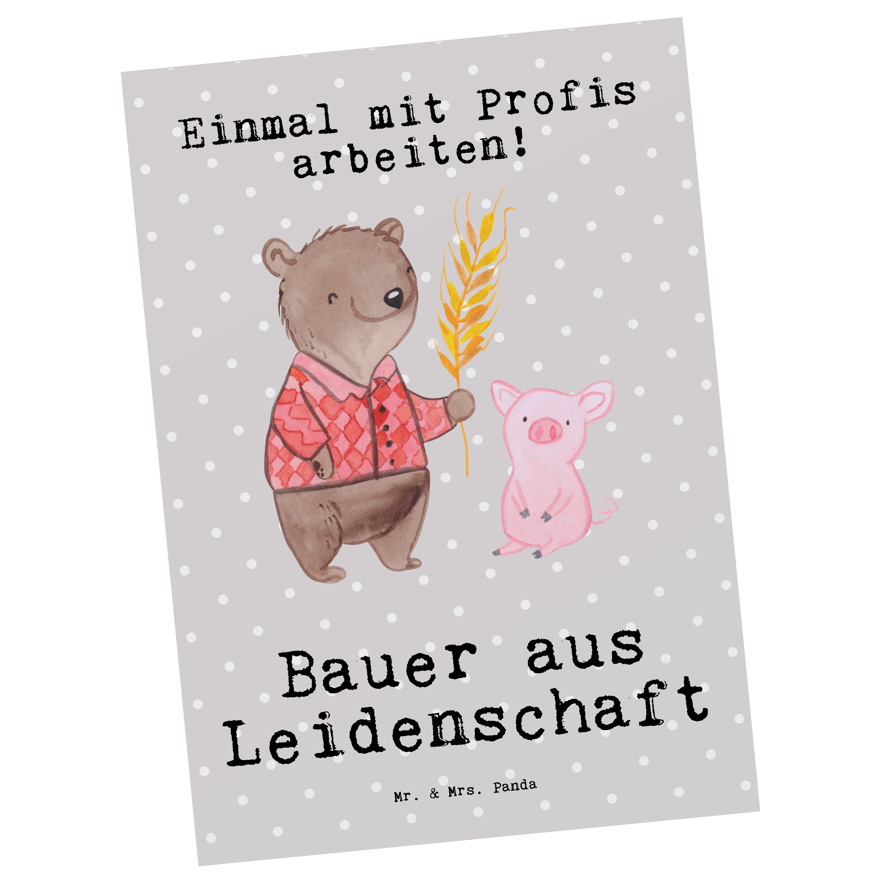 Mr. & Mrs. Panda Postkarte Bauer Leidenschaft - Grau Pastell - Geschenk, Dankeschön, Abschied, P, Hochglänzend veredelt
