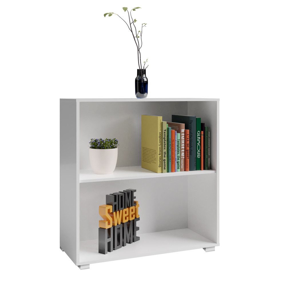Casaria Bücherregal Vela, Weiß Holz 2 Fächer 77x60x28cm Kinder Standregal Büroregal für Ordner