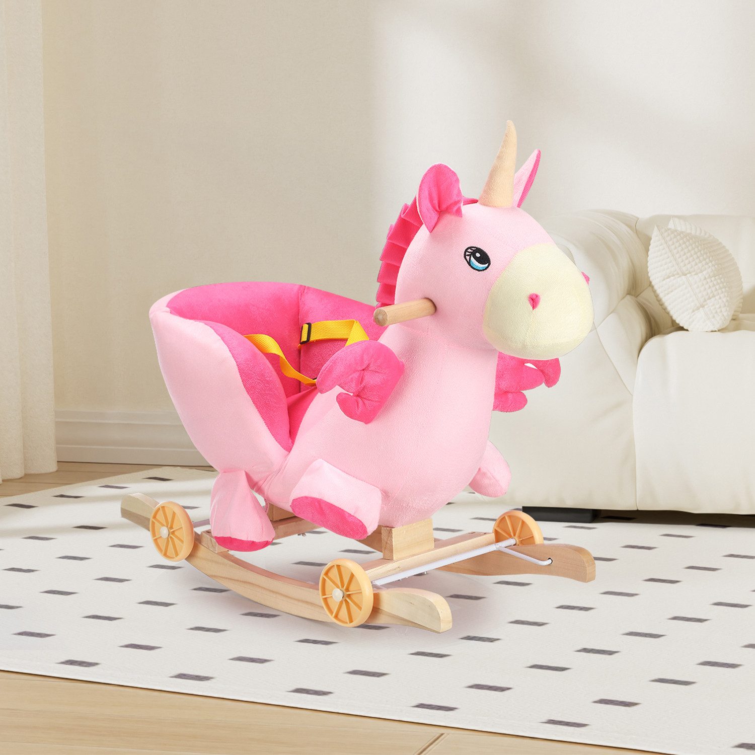 oyajia Schaukeltier 2-IN-1 Schaukelpferd mit Räder Plüsch Babyschaukel Spielzeug, Schaukeltier Schaukel Einhorn Kinder Baby Spielzeug, mit Musik