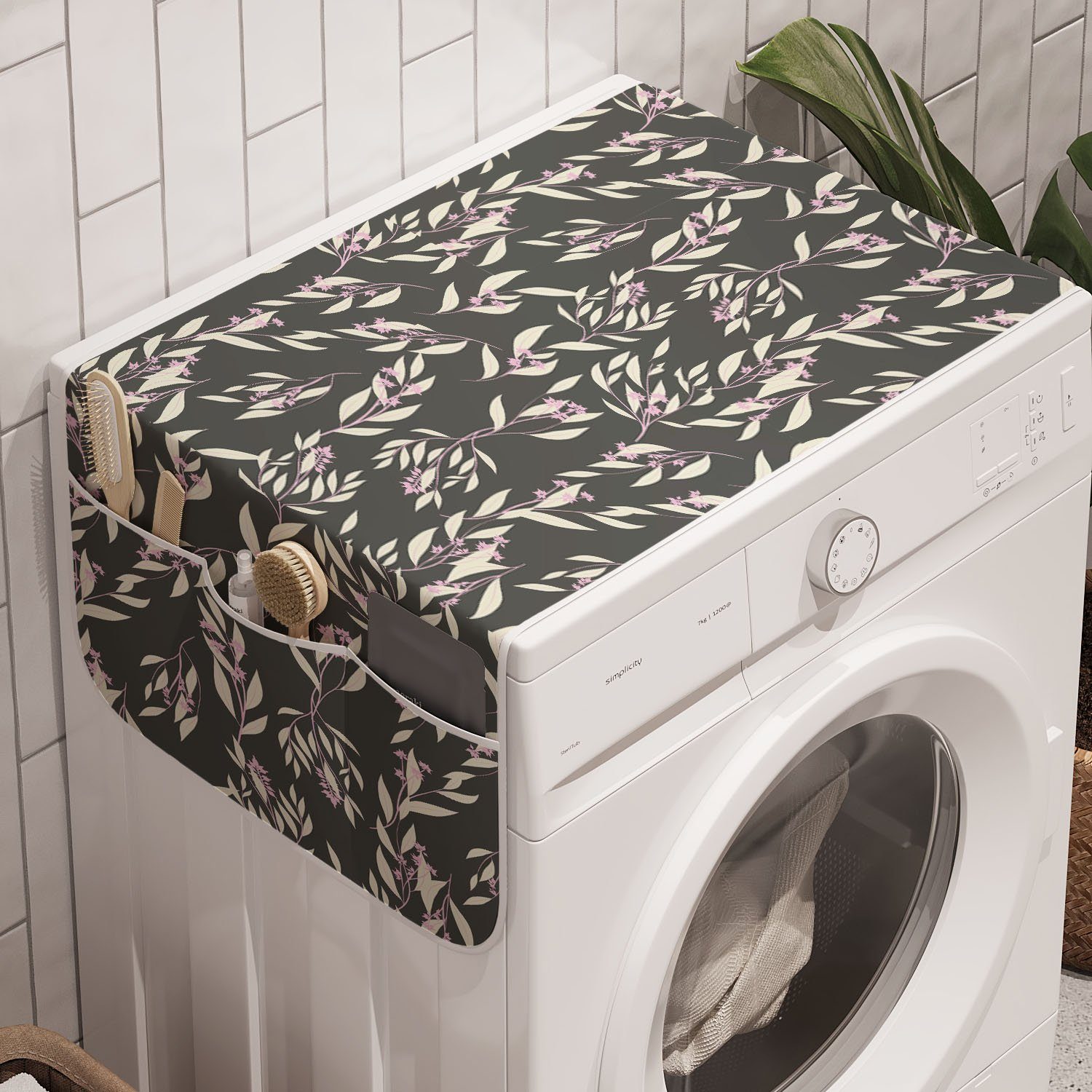 Abakuhaus Badorganizer Anti-Rutsch-Stoffabdeckung für Waschmaschine Botanischer Blumen Pastell Eucalyptus und Trockner