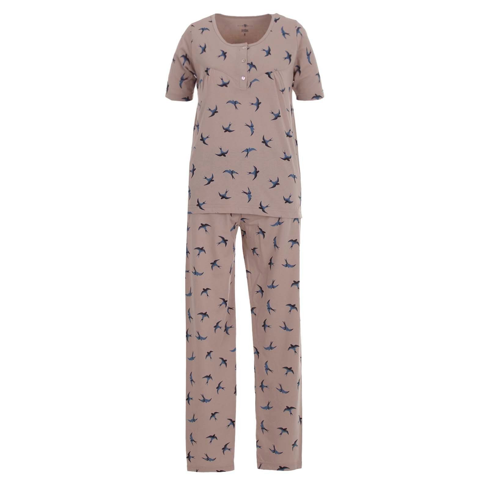 zeitlos Schlafanzug Pyjama Set Kurzarm - Schwalbe sand