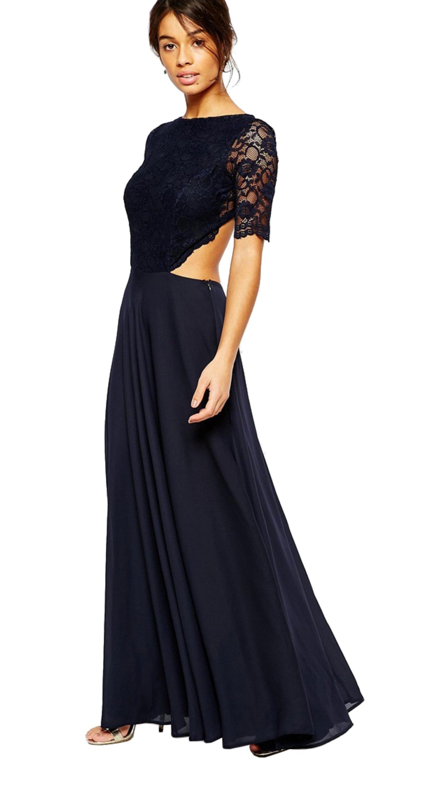 Maxikleid John Zack Elegantes navyblaues Maxikleid M
