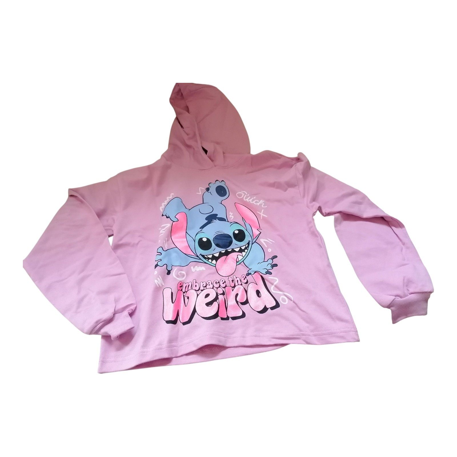 Stitch Kapuzensweatshirt Kinder-Hoodie „Stitch – Embrace the Weird“, Frontprint, 100 % Baumwo