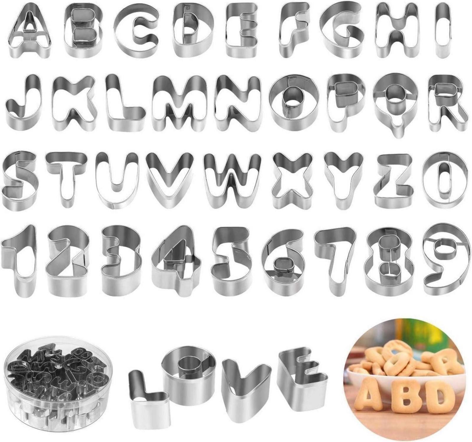 Back-Set 36 Ausstechformen Buchstaben Alphabet Edelstahl Aufbewahrungsbox