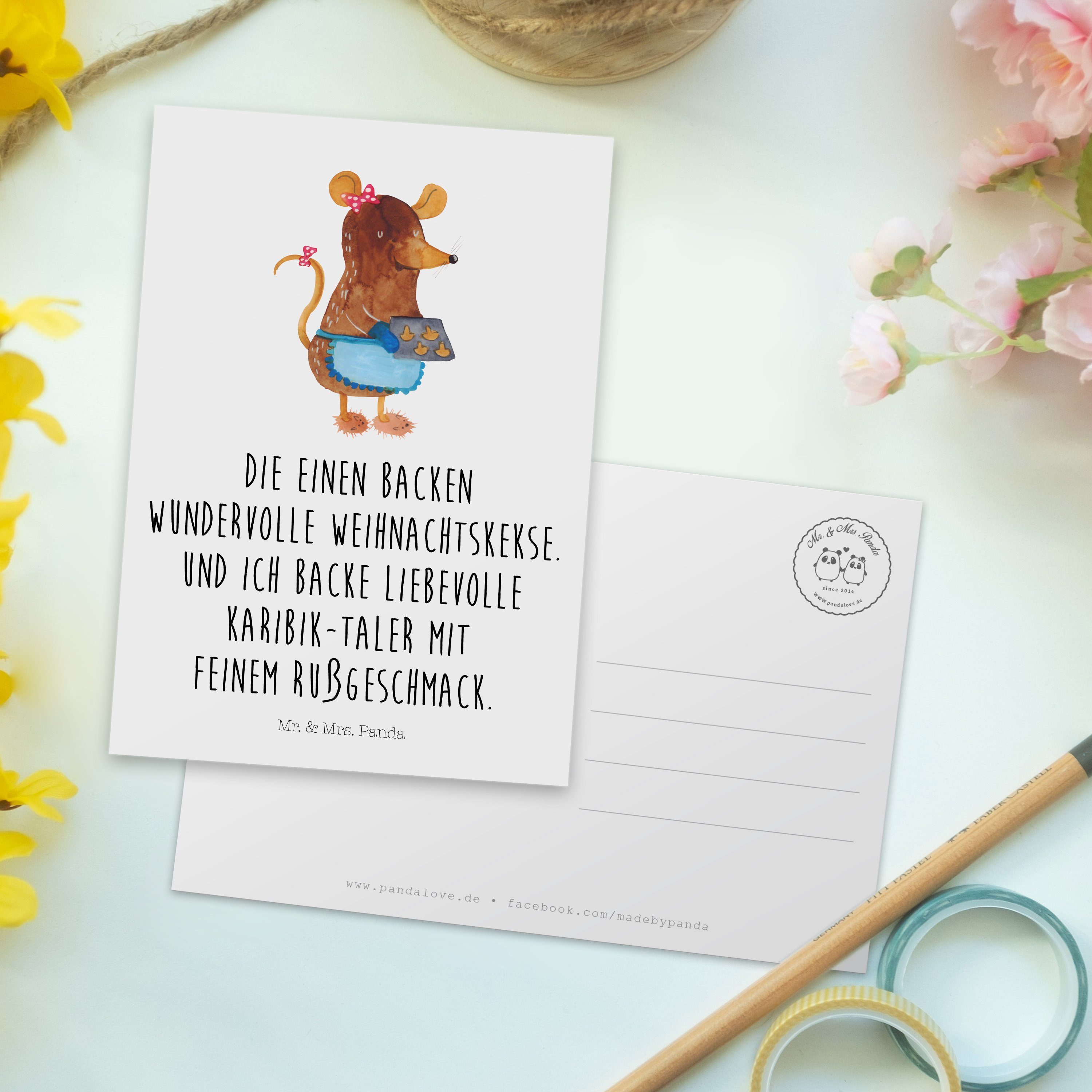 Maus Postkarte - Kekse Mrs. & Weiß - Panda Geschenkkarte Geschenk, Mr. Wintermotiv, Grußkarte,