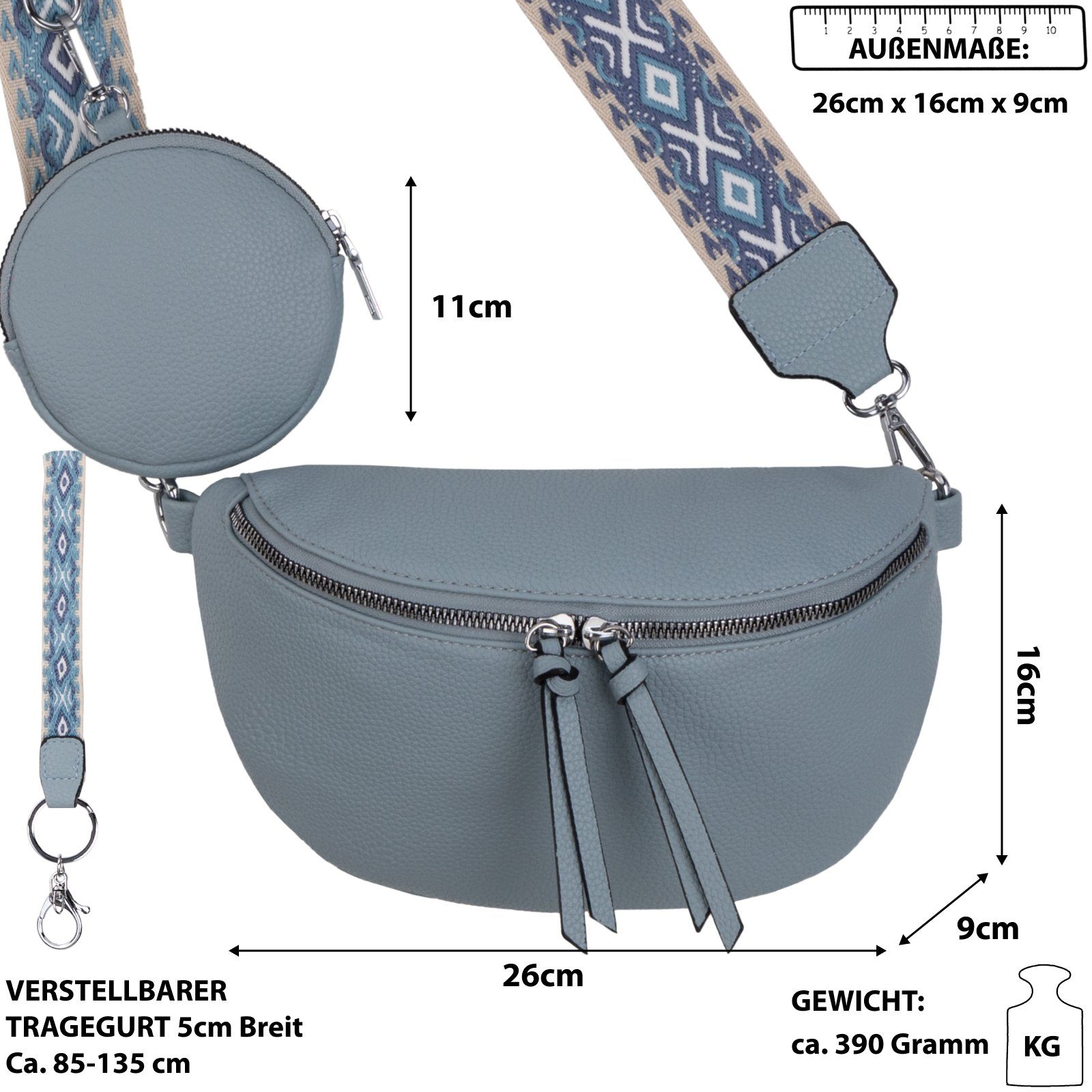 als CrossOver, L.BLUE Umhängetasche Kunstleder EAAKIE Hüfttasche tragbar Gürteltasche Umhängetasche Crossbody-Bag Bauchtasche Schultertasche, Italy-D,