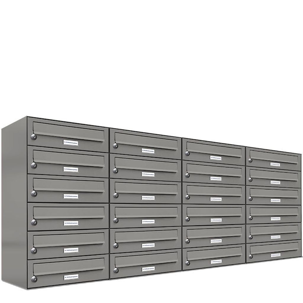 AL Briefkastensysteme Wandbriefkasten 24er Premium Briefkasten Aluminiumgrau RAL 9007 für Außen Wand 4x6