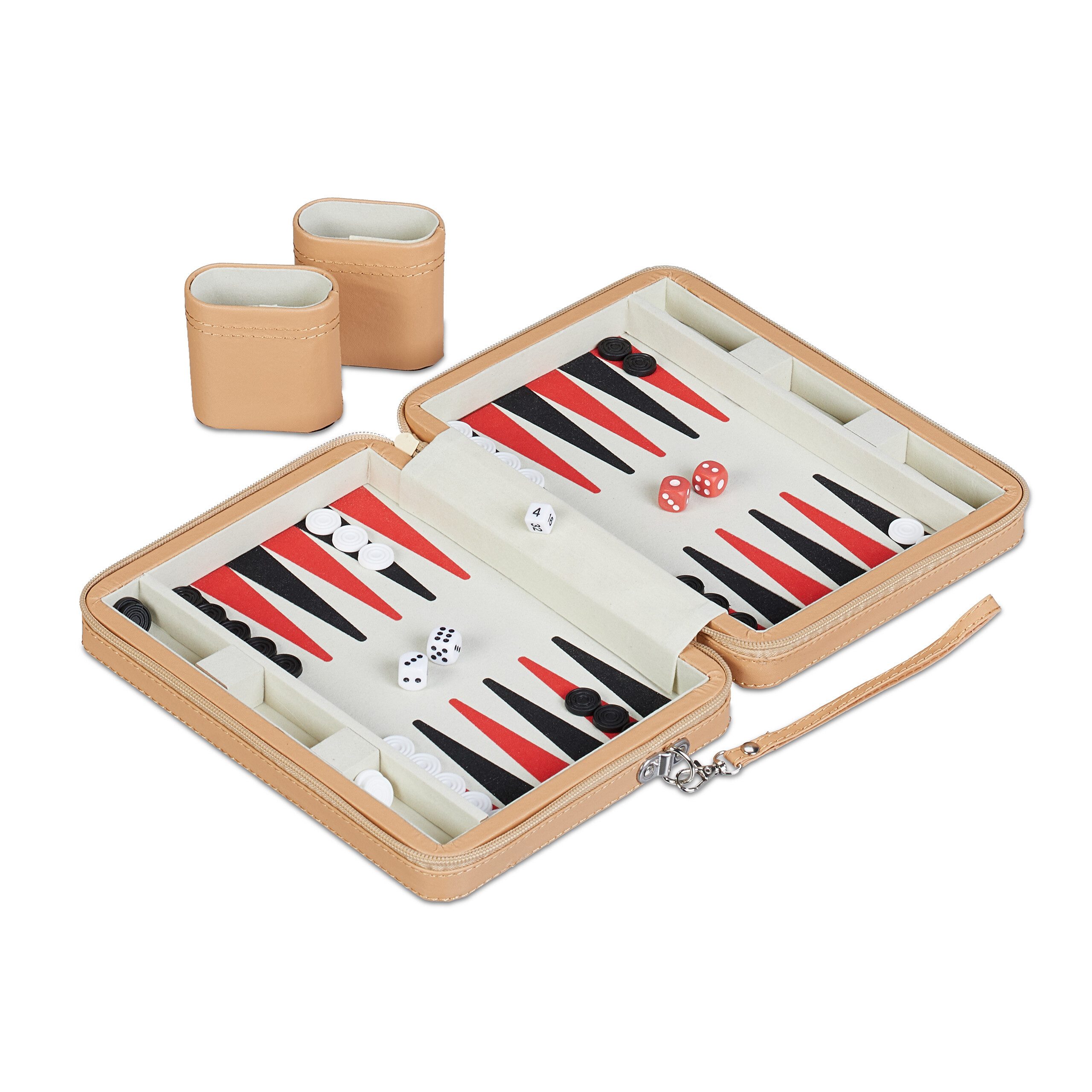relaxdays Spiel Backgammon Reisespiel, Strategiespiel, hellbraun
