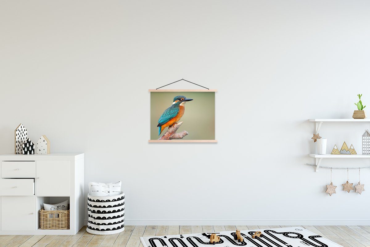 MuchoWow Poster Vogel - Eisvogel - Zweig, (1 St), Posterleiste, Textilposter für Wohnzimmer, Bilderleiste, Magnetisch | Poster