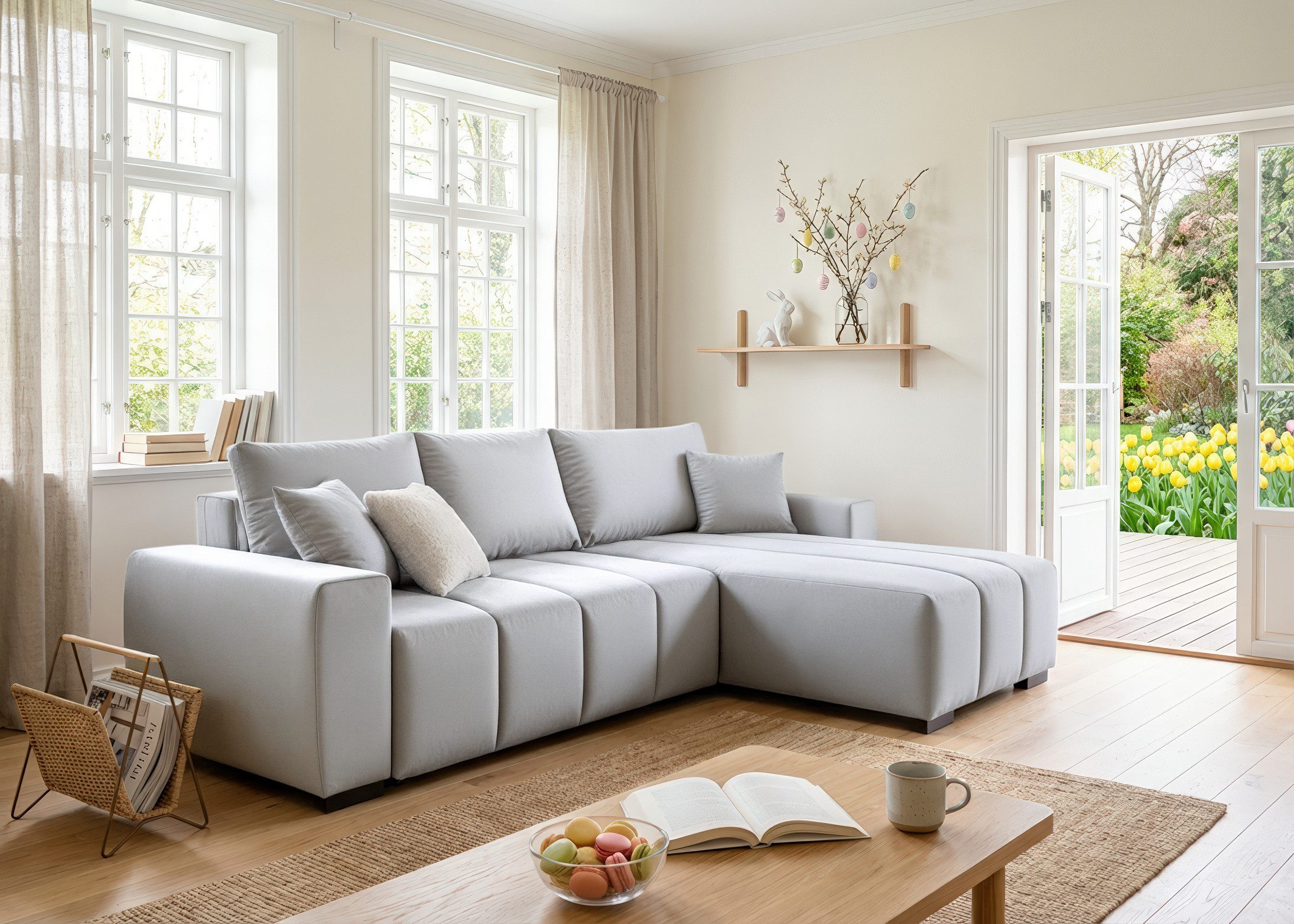 Home affaire Ecksofa Bello L-Form, B: 256 cm, Bettfunktion, Bettkasten & 2 Zierkissen, Federkern