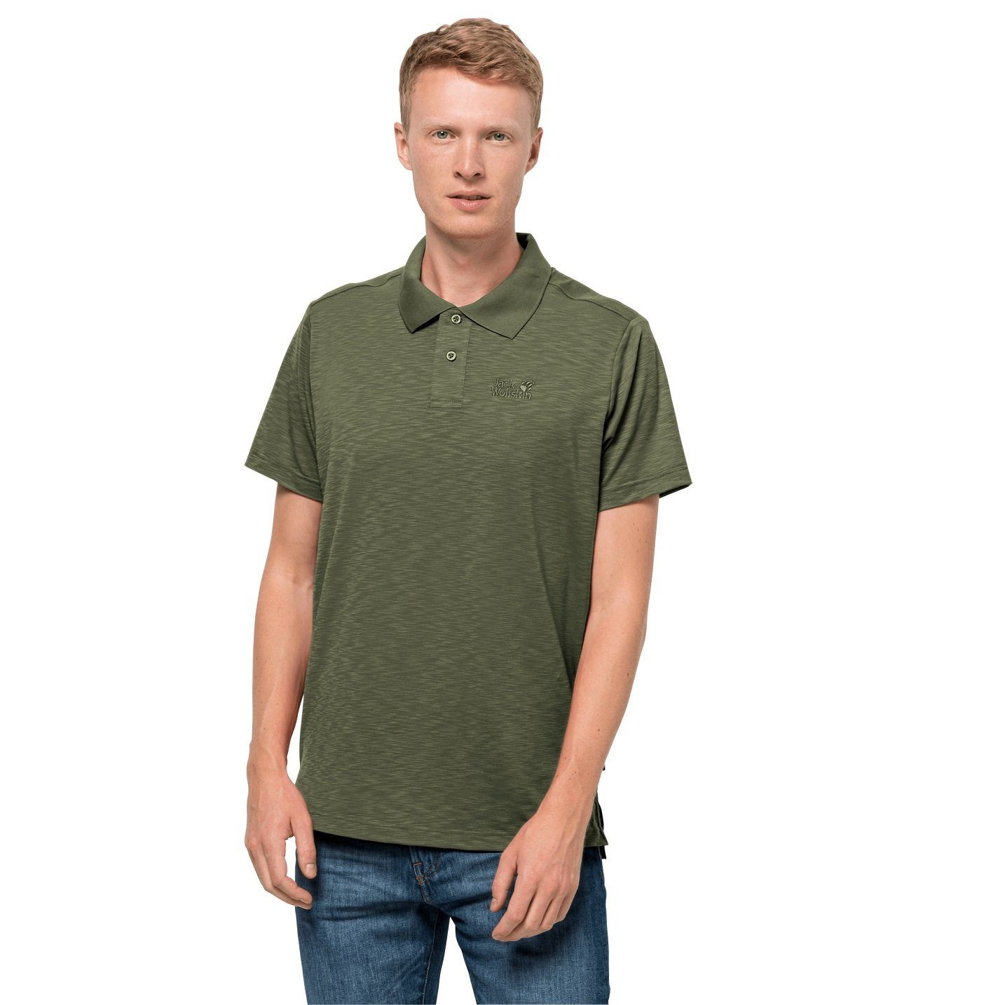 Jack Wolfskin Poloshirt Travel (geruchshemmend, feuchtigkeitsregulierend) grünbraun Herren