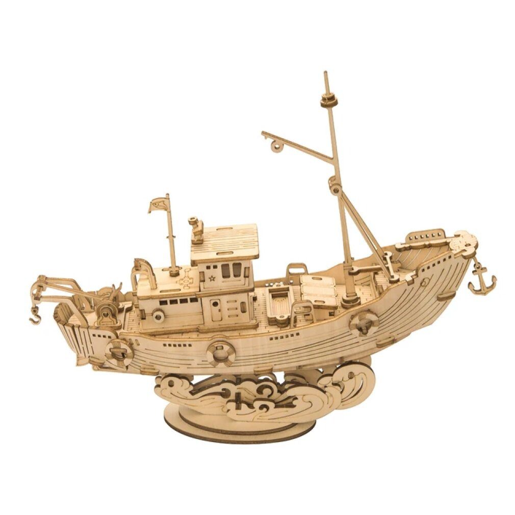 Robotime 3D-Puzzle Rolife 3D Holzpuzzle Fischerboot 104 Teile, Puzzleteile