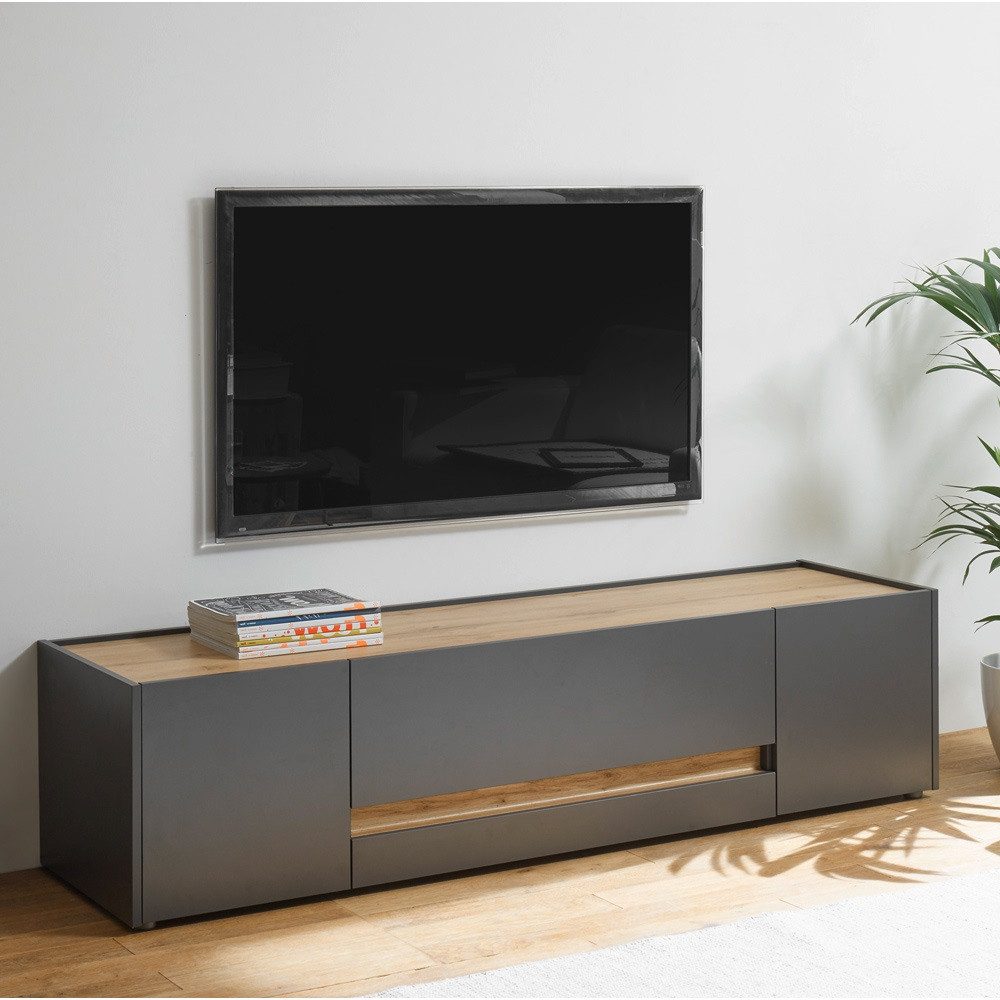 Lomadox Lowboard CRISP-61, TV modern in anthrazit mit Absetzungen in Wotan Eiche Nb. 170/40/45 cm
