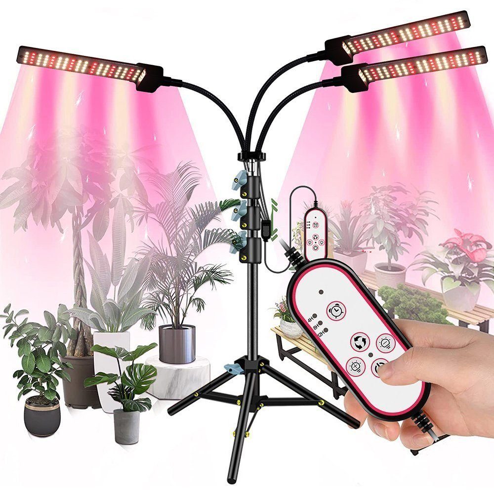 DOPWii Pflanzenlampe Pflanzenlampe 3/4 Köpfe,3 Lichtfarbe Modi,Timer,mit Stativständer