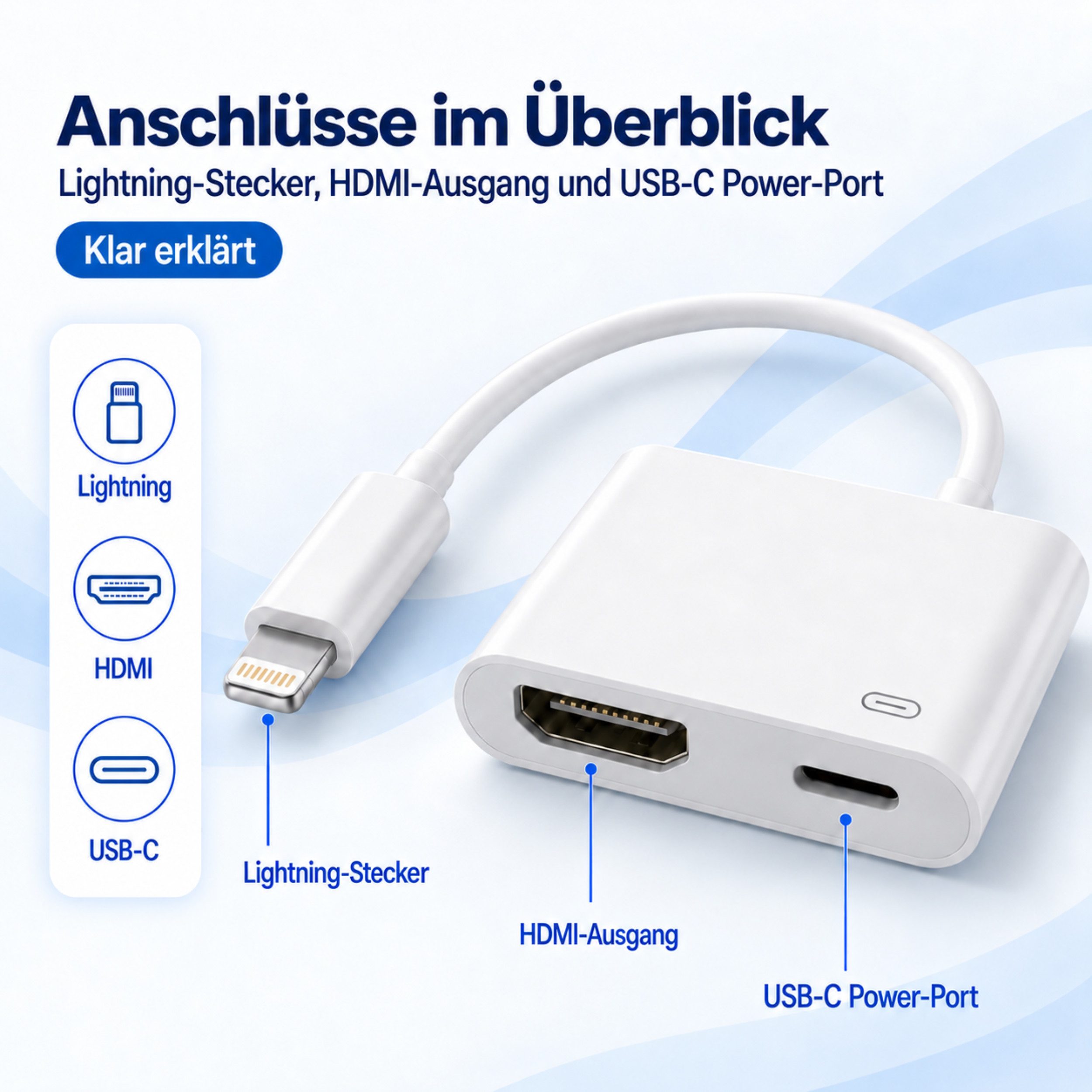 PlugUp Lightning auf HDMI Adapter für iPhone & iPad zur Bildschirmspiegelung HDMI-Adapter Lightning zu HDMI Typ A, HDMI Adapter mit 1080p Full HD @ 30Hz, Plug & – Bild 2 von 5
