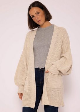 SASSYCLASSY Cardigan Oversize Strickjacke Damen aus weichem Grobstrick Lässiger Strick Cardigan mit Taschen und Ballonärmeln, Made in Italy