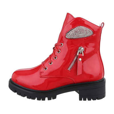 Ital-Design Kinder Freizeit Stiefelette Blockabsatz Stiefeletten in Rot