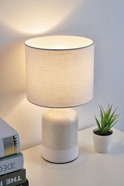 Pauleen LED Tischleuchte Sandy Glow, Leuchtmittel wechselbar, Warmweiß, E14, 3step dimmbar, Beige, Weiß, Keramik, Stoffschirm