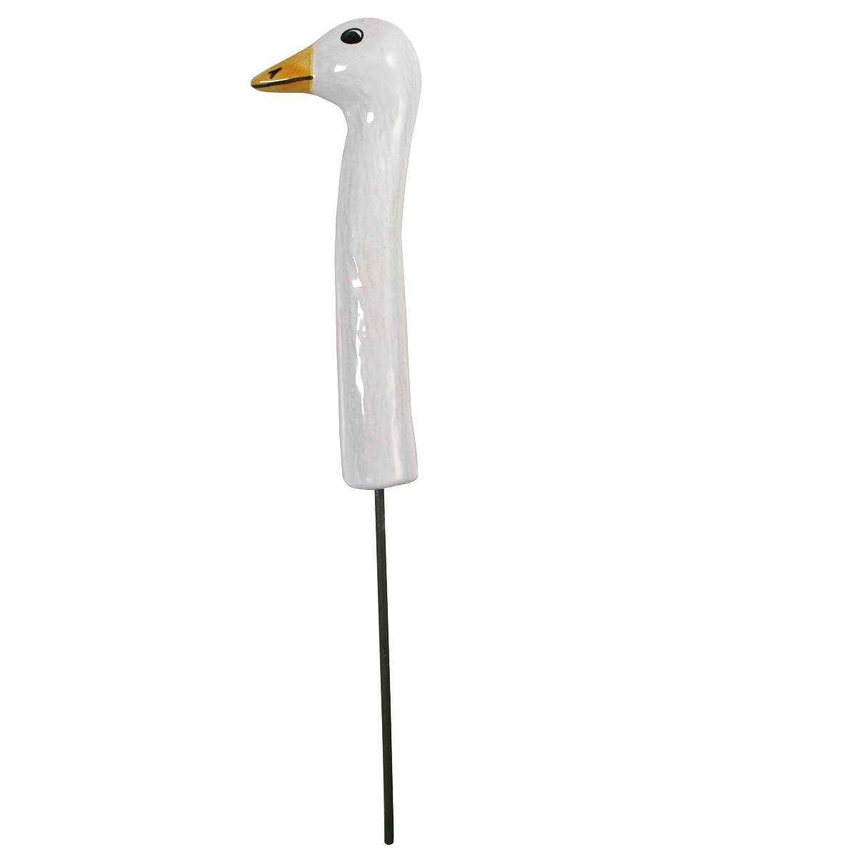 Gartenfigur Tangoo Keramik-Vogel Gans Hals weiß L ca 13,5 cm mit Metallstab