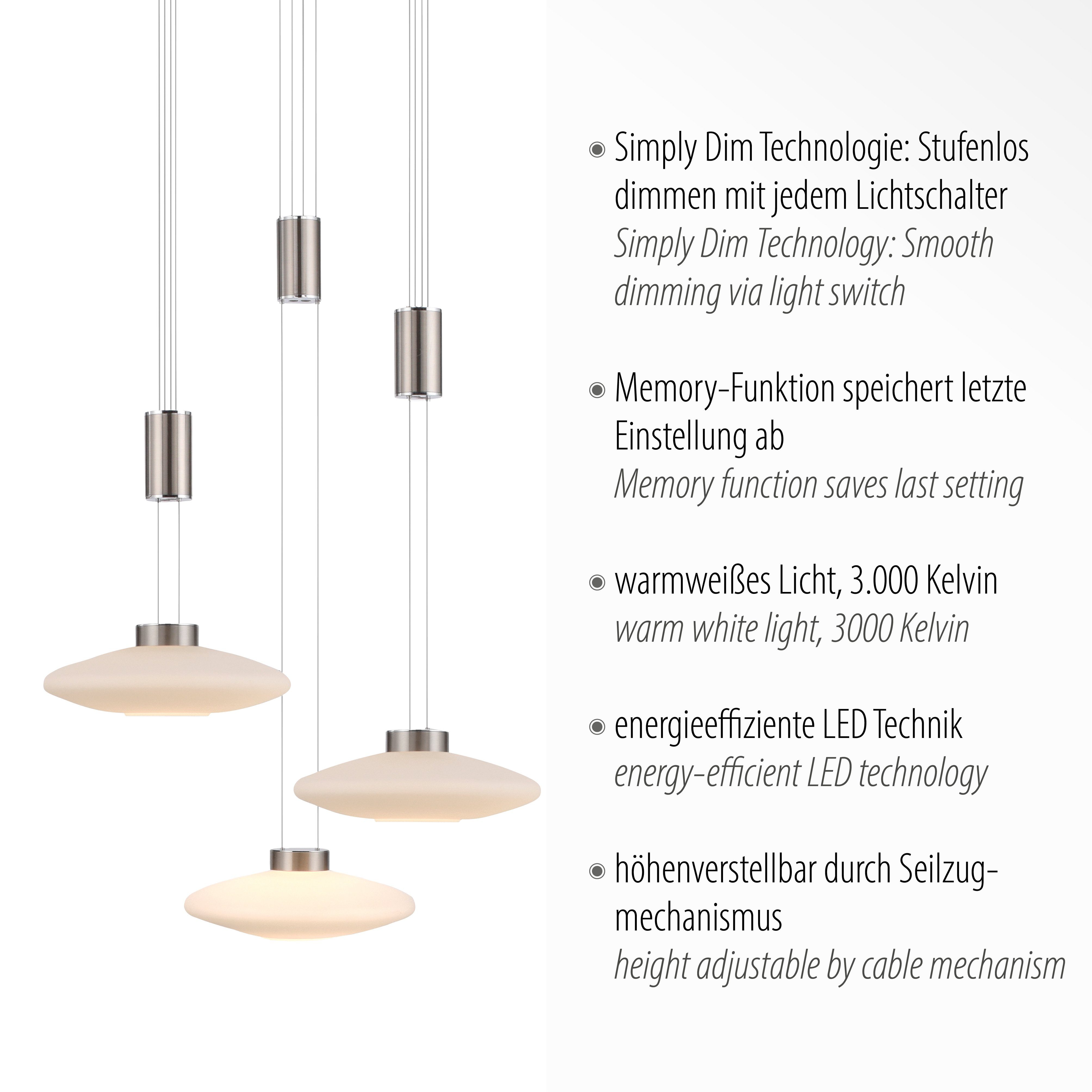 Paul Neuhaus LED, Netz Warmweiß, LED fest nach Pendelleuchte vom integriert, LAUTADA, Simply Dim, Trennung dimmbar, Memory