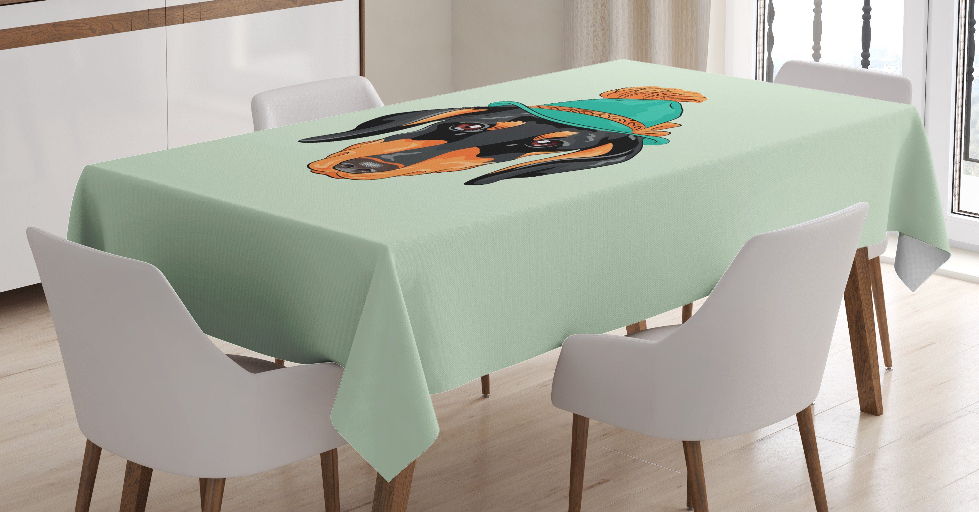 Abakuhaus Tischdecke Farbfest Waschbar Für den Außen Bereich geeignet Klare Farben, Dackel Hipster-Hund und Hut
