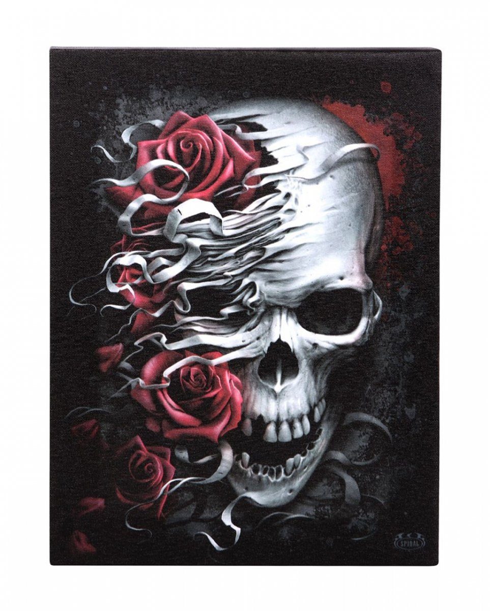 Horror-Shop Dekofigur Totenschädel cm 19x25 Rosen auf Leinwand mit