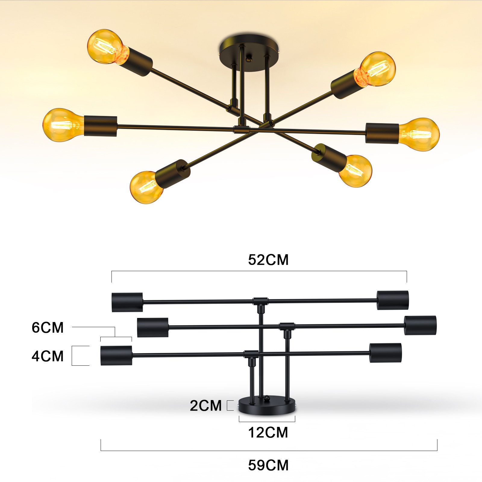 Lujasi LED Deckenleuchte Vintage Deckenlampe Schwarz, günstig online kaufen