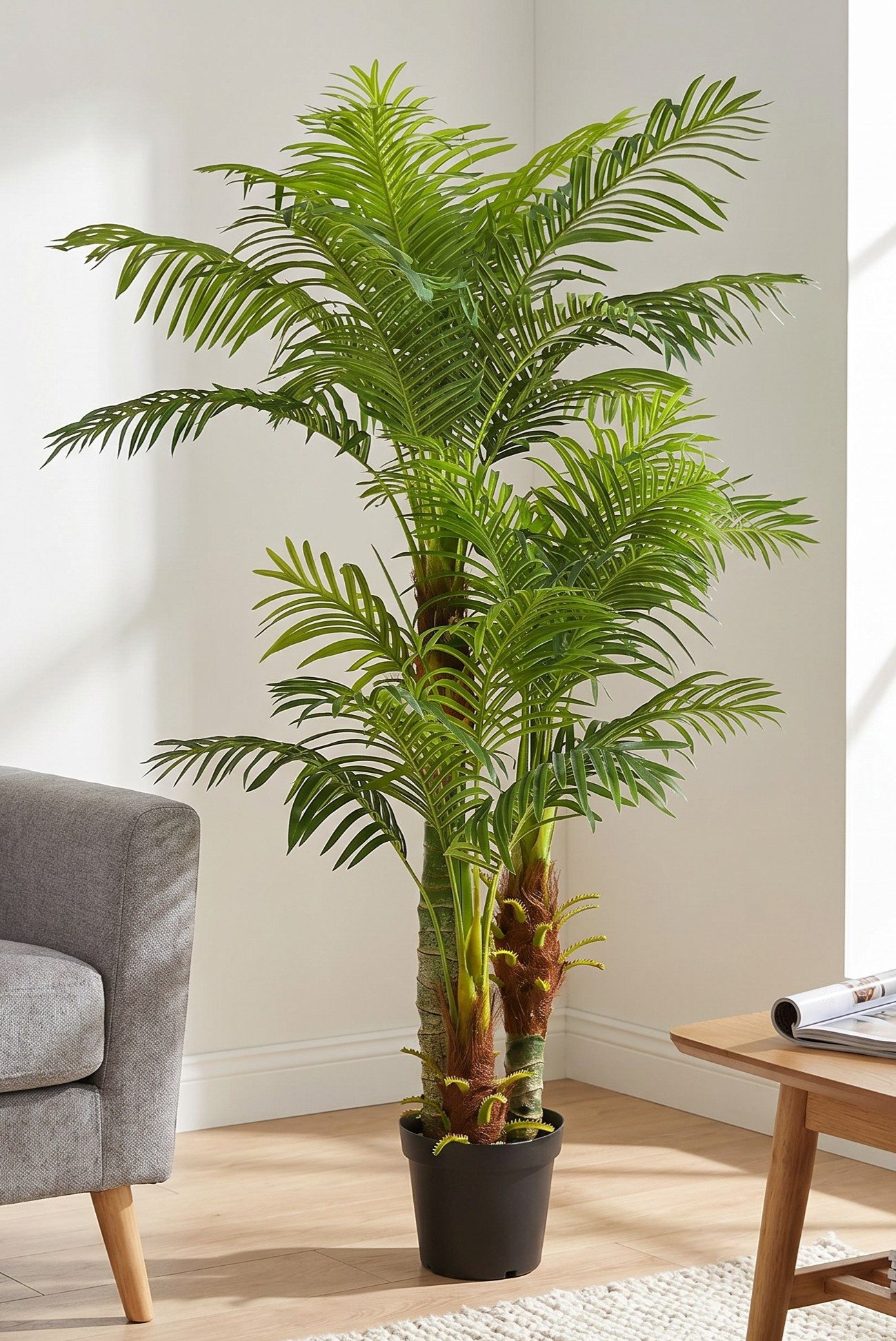 Kunstpalme Palme KP103 mit 3 Stämmen große Kunstpflanze Palme 180cm Hoch, Arnusa, Höhe 180 cm, künstliche Pflanze groß fertig im Topf