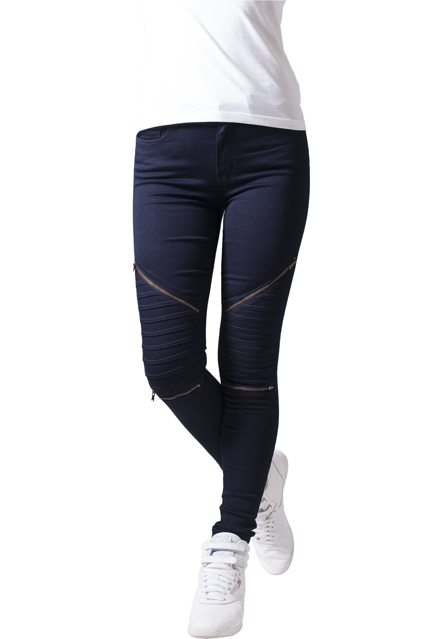 URBAN CLASSICS Bequeme Biker dark denim (1-tlg) Ladies Jeans Damen Stretch Pants