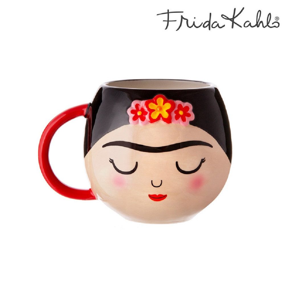 Sass & Belle Becher Frida für ca. 390 ml, Boho, Frida Kahlo, Mexiko, 1-tlg., Dolomit, handbemalt, ca. 13,5 x 10 x 9,5 cm