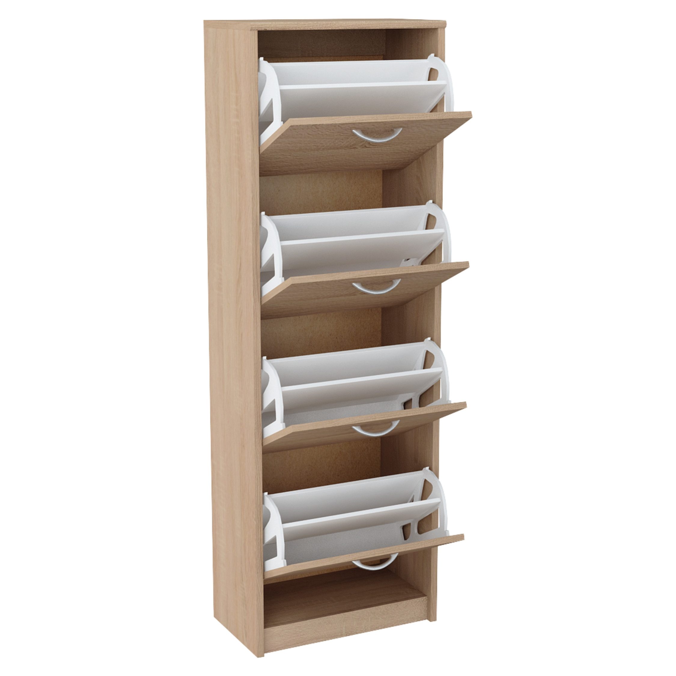 Home Collective Schuhschrank mit 4 aufklappbaren Schubladen, Schuhregal mit 4 Fächern 50 cm breit (platzsparende Schuhaufbewahrung, laminierte Platte) weiche ab – Bild 4 von 5