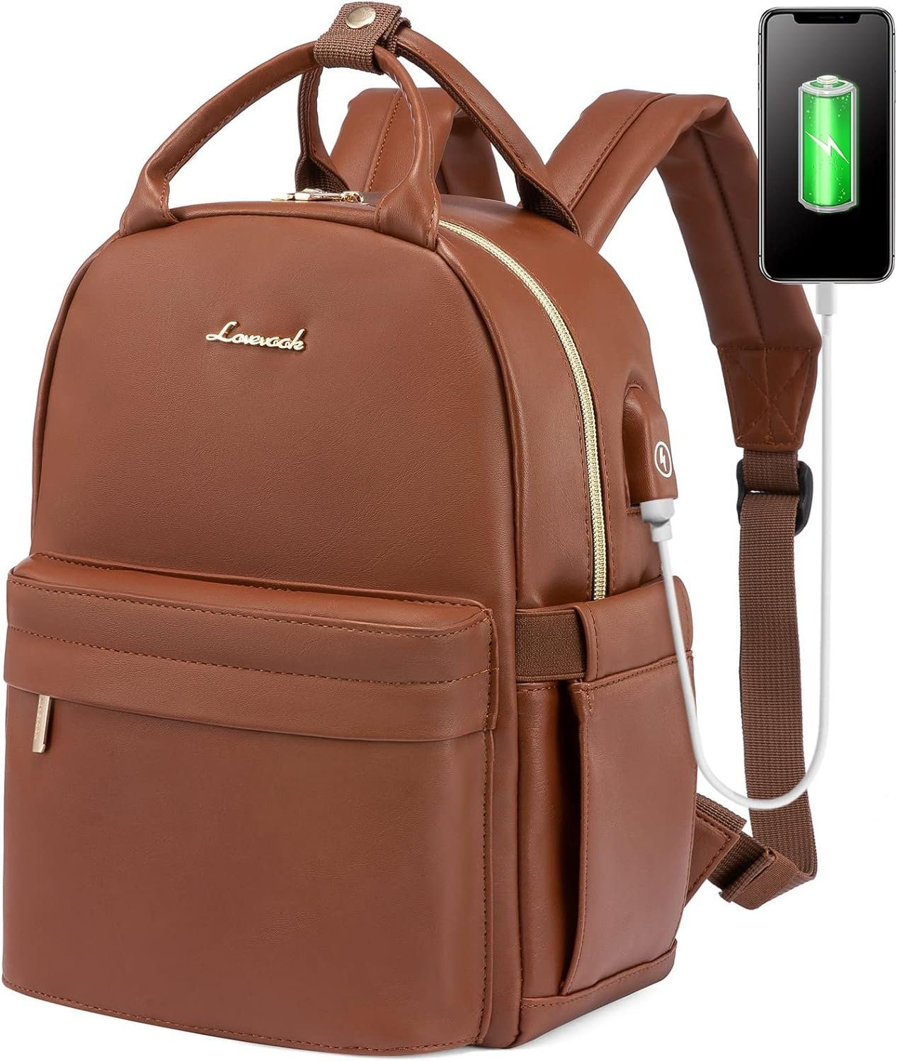 Handtasche Kleiner Wasserdicht Daypack mit Reise), Rucksack Elegant LOVEVOOK Rucksack USB Leder Cityrucksack Mini Klein Backpack für Casual (Tagesrucksack Damen