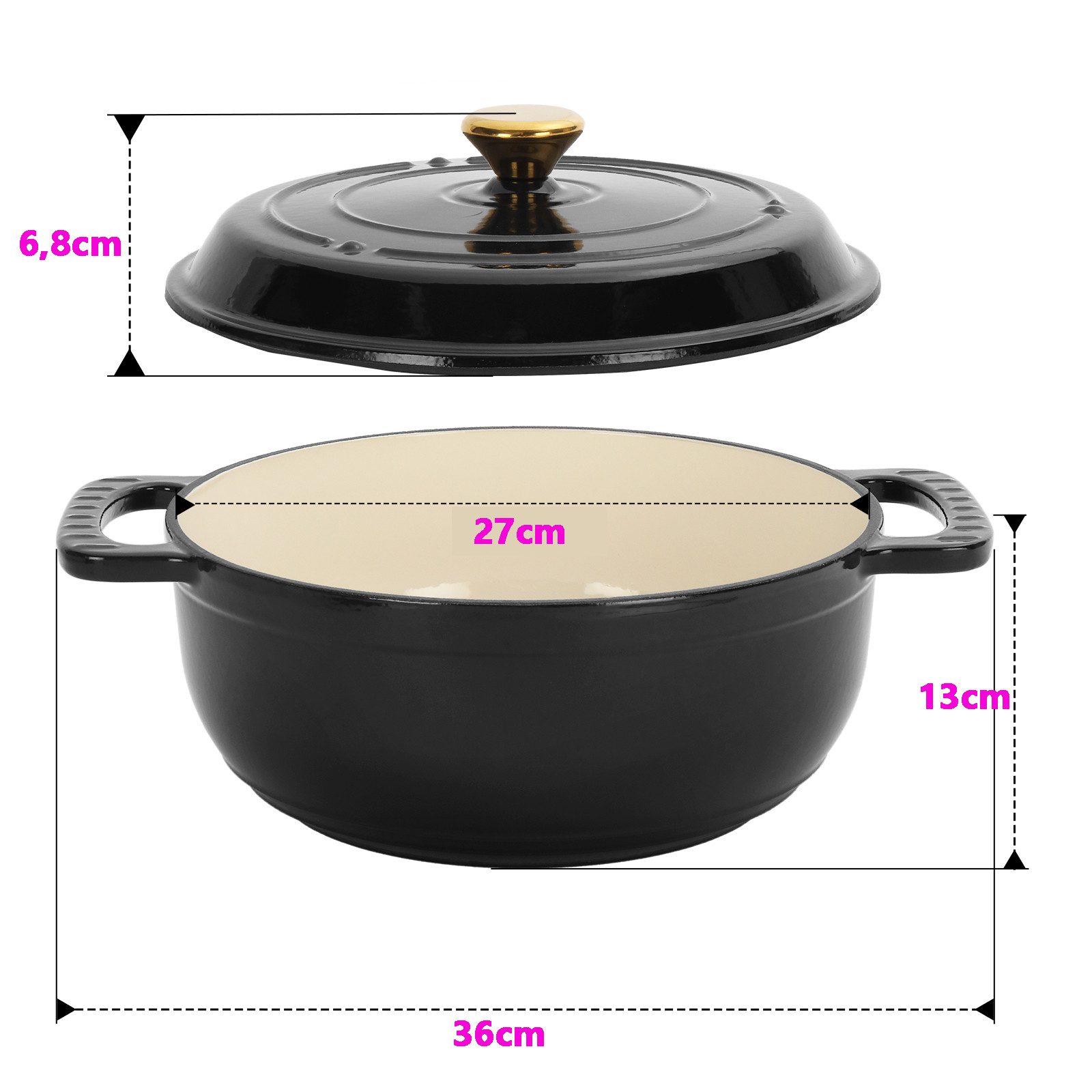 FANNOU Schmortopf Gusseisen Topf lc, 36cm groß, 5,7L, Bräter, Brotbacktopf Gusseisen, 3-fach Emaille