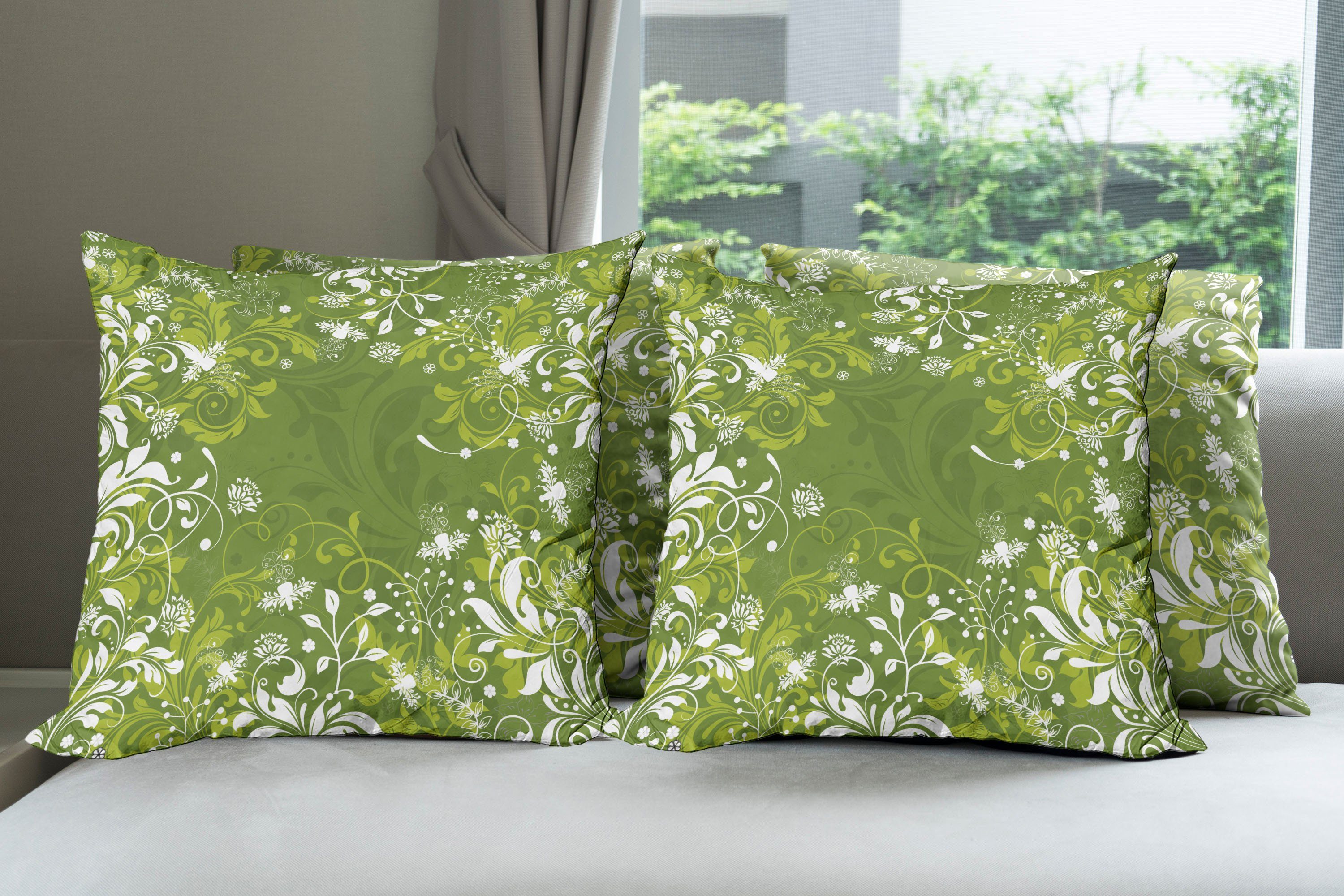 Abakuhaus (4 Natur Grün Stück), Kissenbezüge Abstract Floral Modern Accent Doppelseitiger Digitaldruck,
